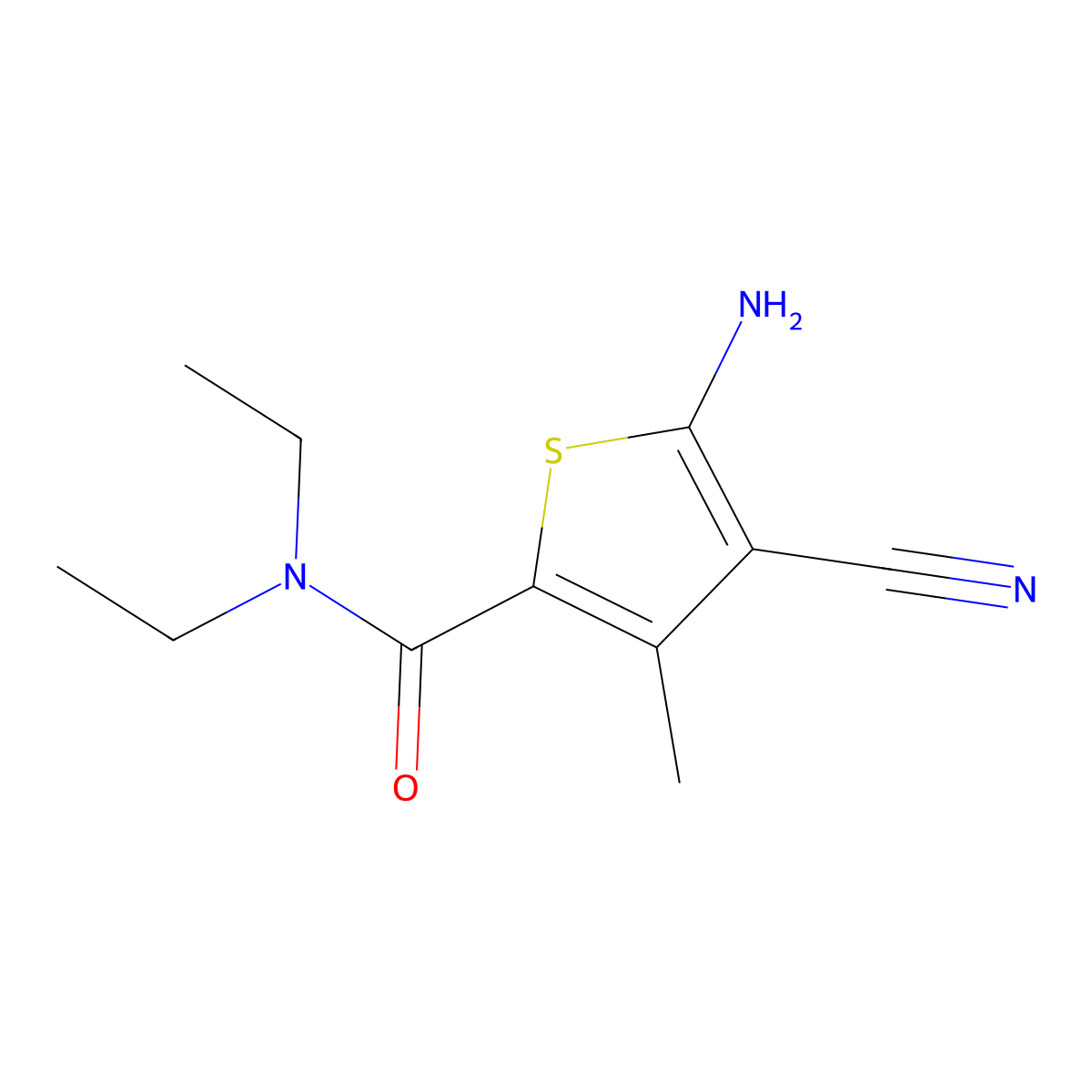 5-amino-4-cyano-N,N-diethyl-3-methylthiophene-2-carboxamide molecular structure, CAS 107815-98-5