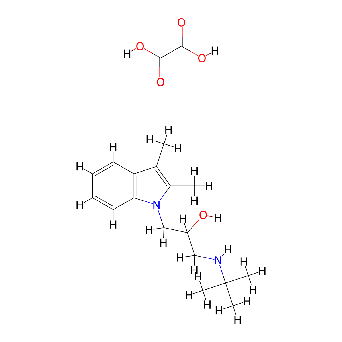 1-(tert-butylamino)-3-(2,3-dimethyl-1H-indol-1-yl)propan-2-ol oxalate molecular structure, CAS 1078152-73-4