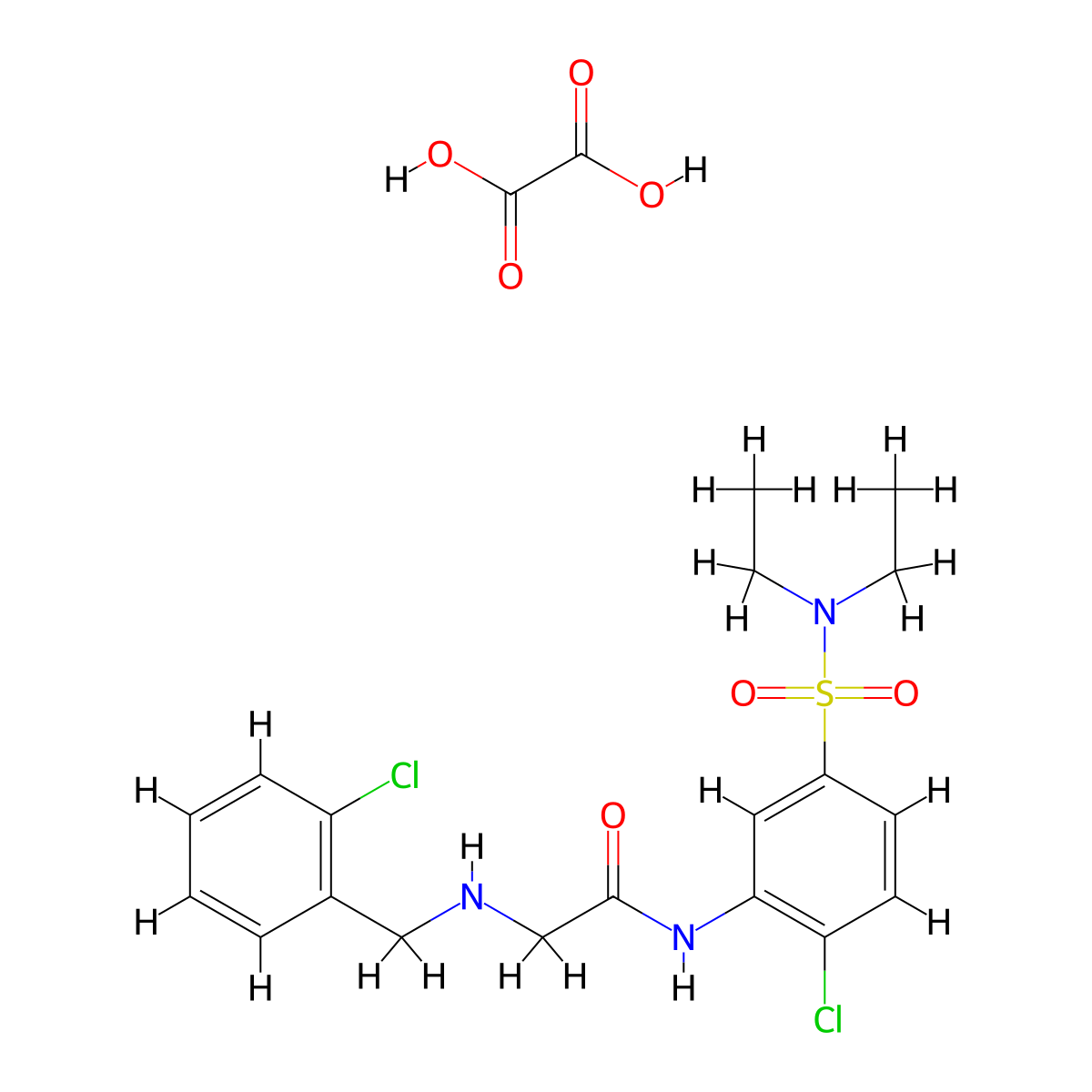 N-[2-chloro-5-(diethylsulfamoyl)phenyl]-2-{[(2-chlorophenyl)methyl]amino}acetamide; oxalic acid molecular structure, CAS 1078160-56-1