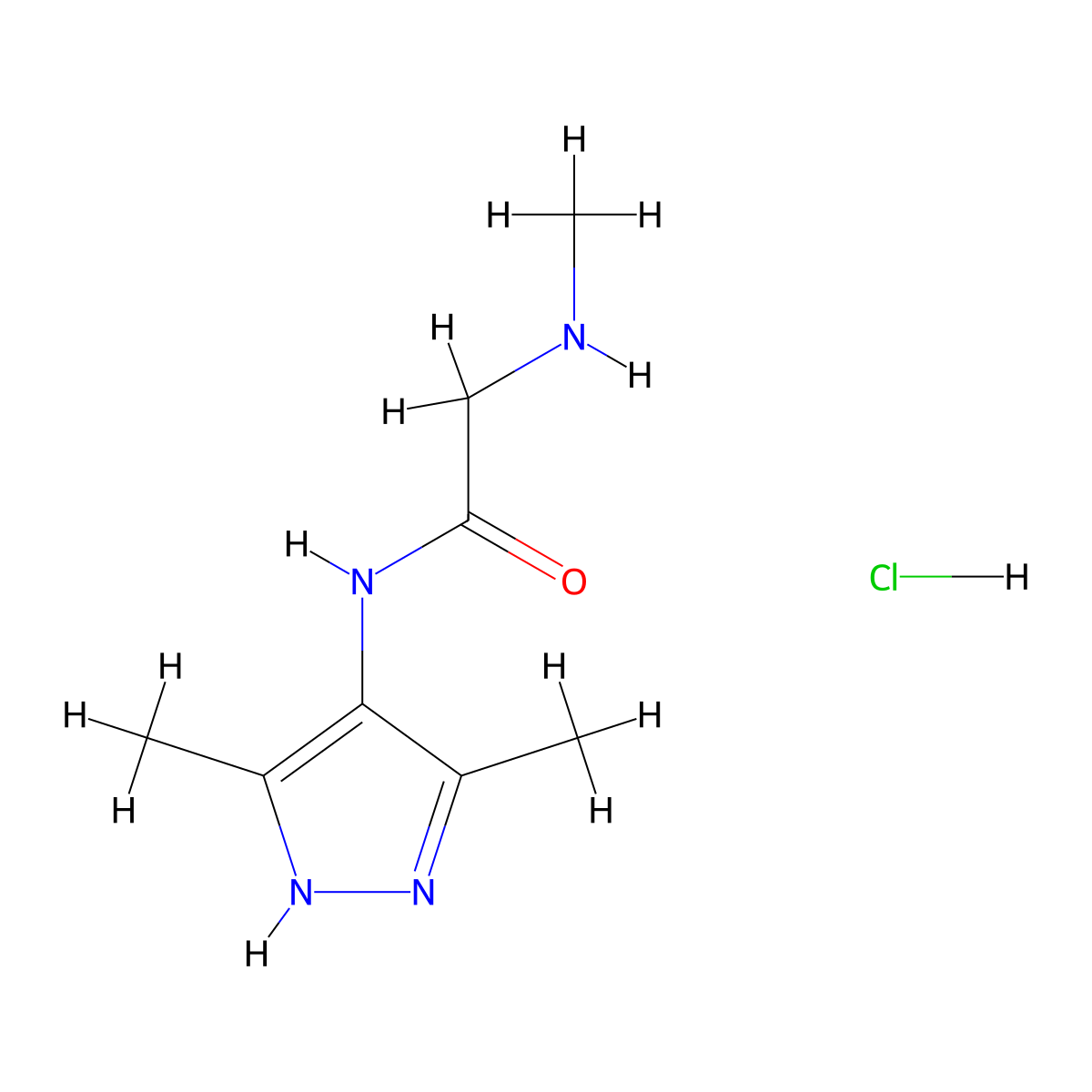 N-(3,5-dimethyl-1H-pyrazol-4-yl)-2-(methylamino)acetamide hydrochloride molecular structure, CAS 1078160-58-3