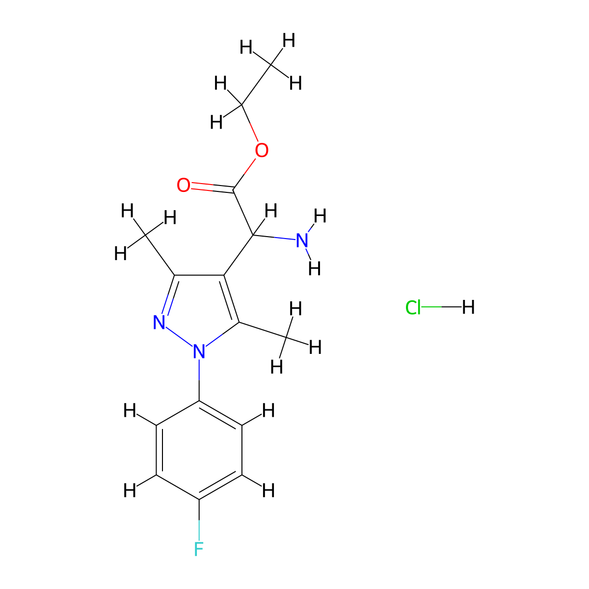 ethyl 2-amino-2-[1-(4-fluorophenyl)-3,5-dimethyl-1H-pyrazol-4-yl]acetate hydrochloride molecular structure, CAS 1078161-73-5