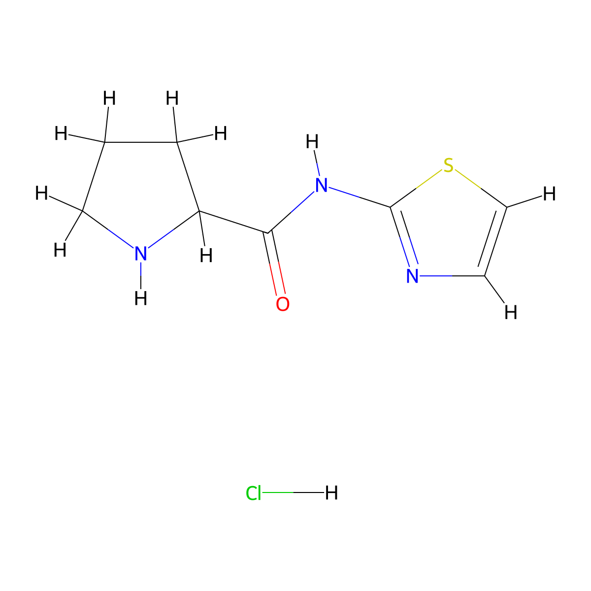 N-(1,3-thiazol-2-yl)pyrrolidine-2-carboxamide hydrochloride molecular structure, CAS 1078163-00-4