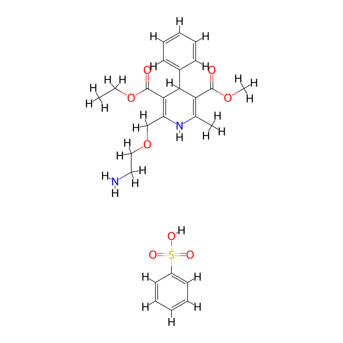 Benzenesulfonic acid 3-ethyl 5-methyl 2-[(2-aminoethoxy)methyl]-6-methyl-4-phenyl-1,4-dihydropyridine-3,5-dicarboxylate molecular structure, CAS 1078163-17-3