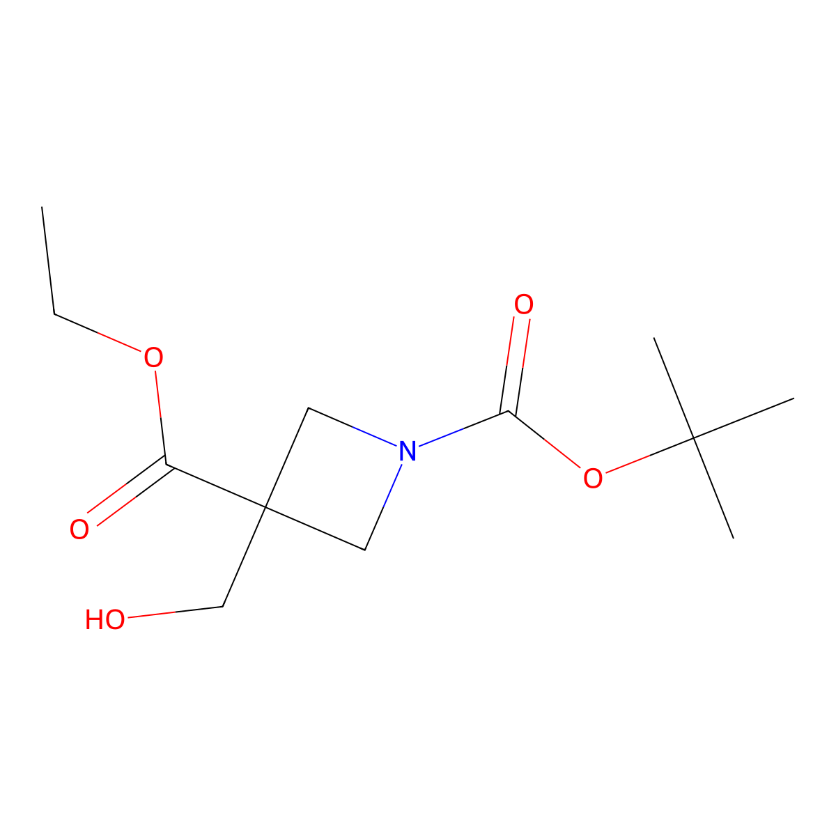 1-Tert-butyl 3-ethyl 3-(hydroxymethyl)azetidine-1,3-dicarboxylate molecular structure, CAS 1078166-51-4