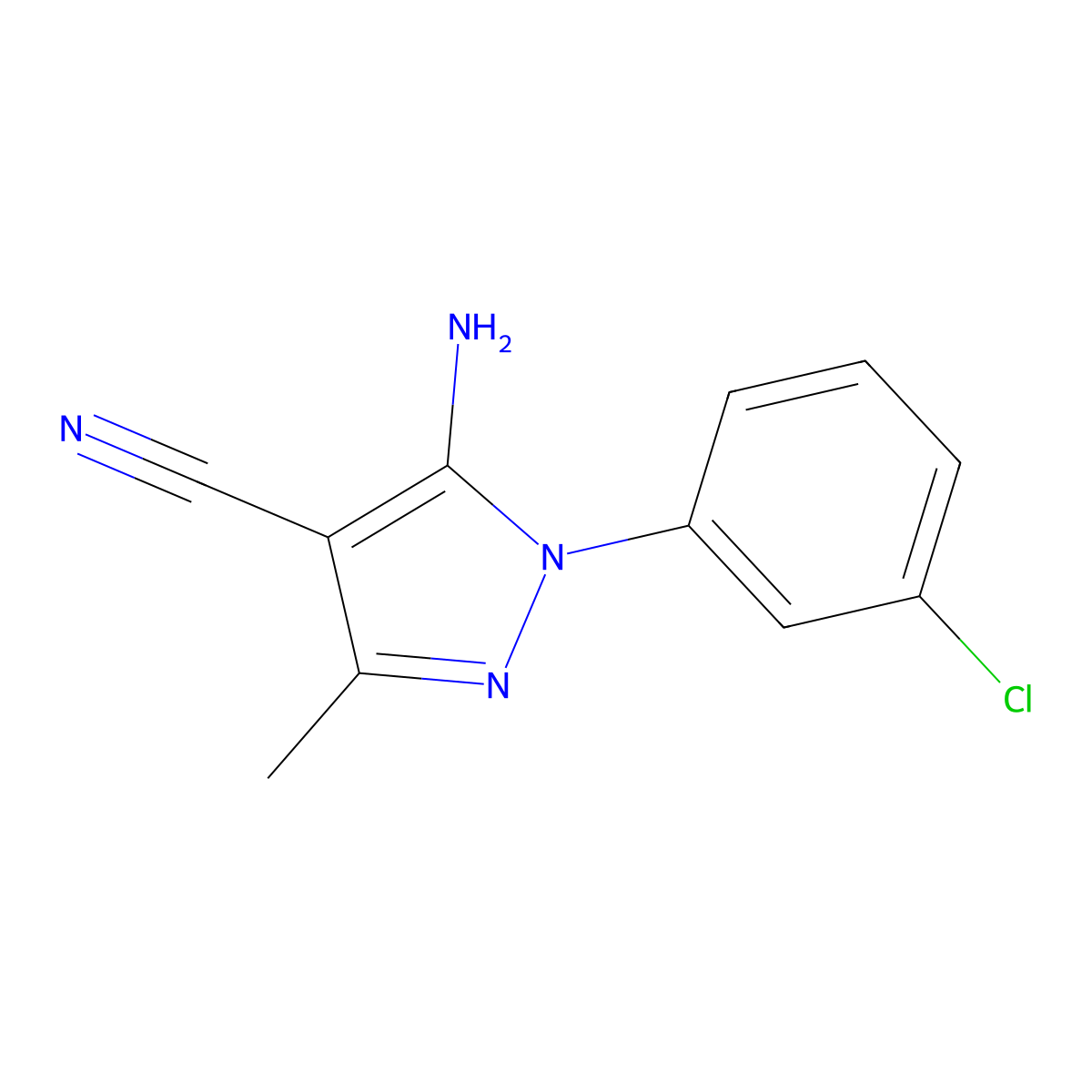 5-Amino-1-(3-chlorophenyl)-3-methyl-1H-pyrazole-4-carbonitrile molecular structure, CAS 107842-57-9