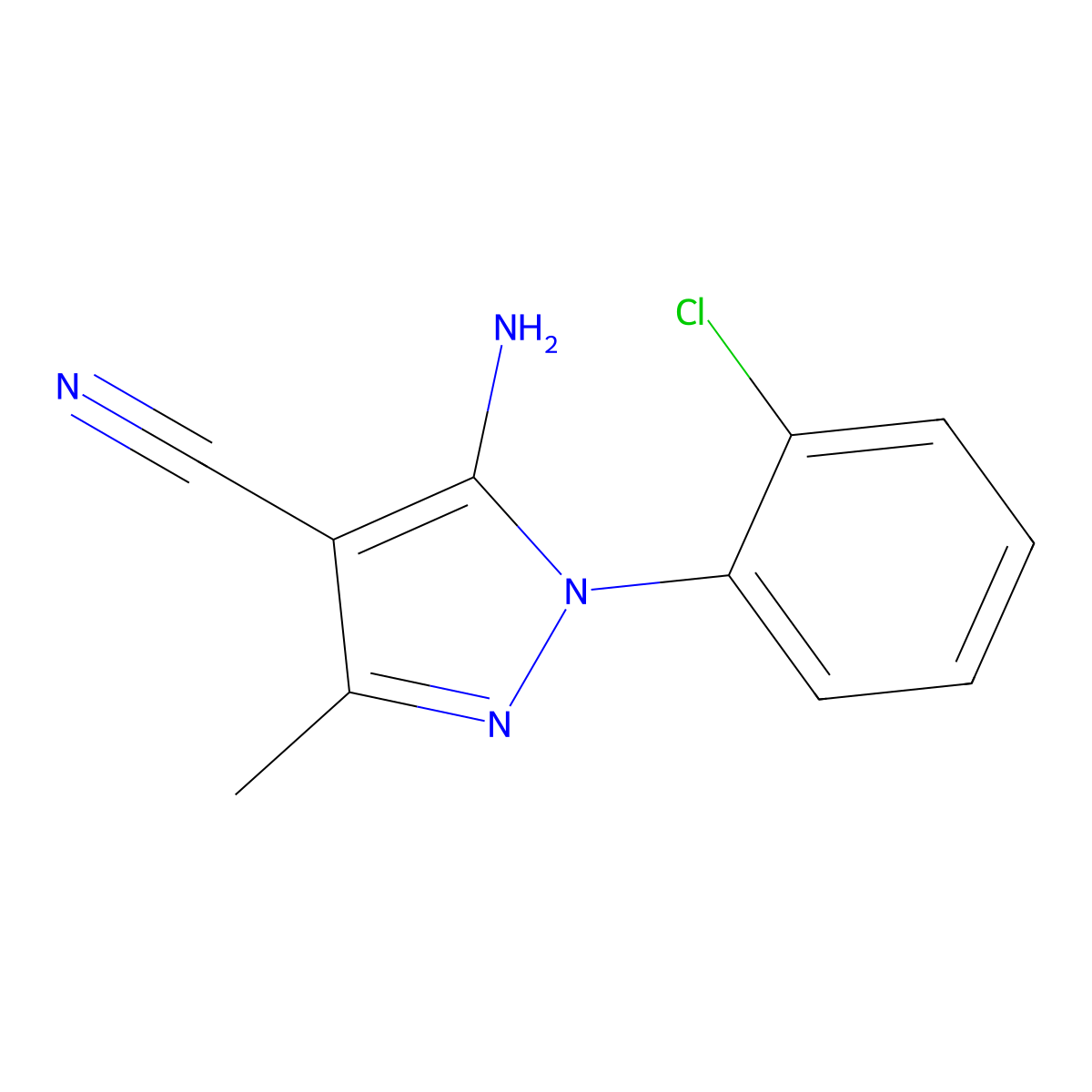 5-Amino-4-cyano-1-(2-chlorophenyl)-3-methylpyrazole molecular structure, CAS 107856-31-5