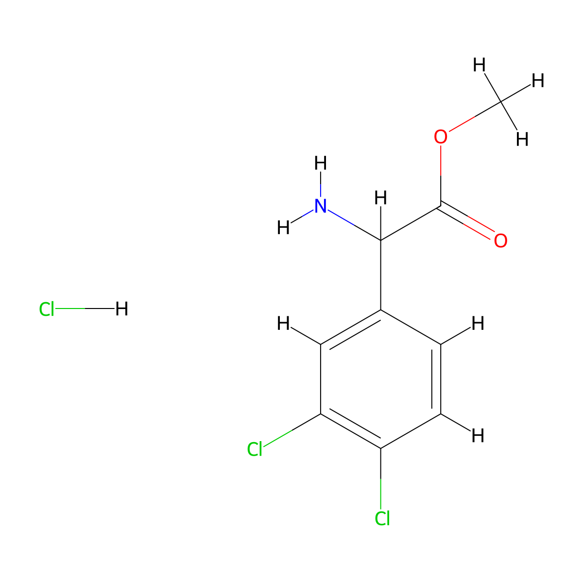 Methyl 2-amino-2-(3,4-dichlorophenyl)acetate hydrochloride molecular structure, CAS 1078611-21-8