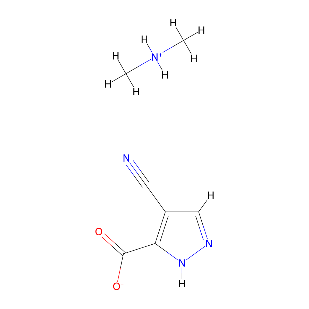 N-methylmethanaminium 4-cyano-1H-pyrazole-5-carboxylate molecular structure, CAS 1078634-01-1