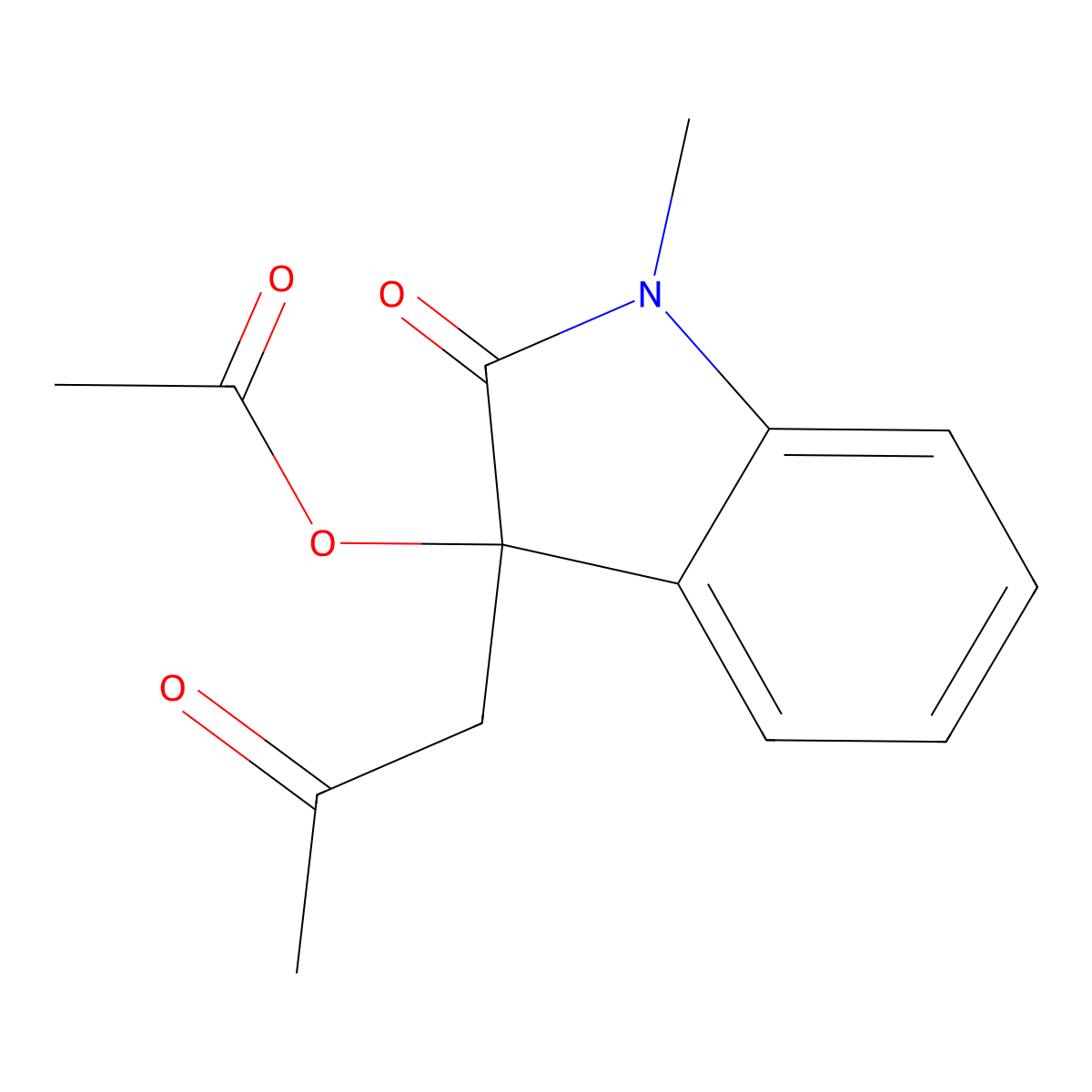 1-methyl-2-oxo-3-(2-oxopropyl)-2,3-dihydro-1H-indol-3-yl acetate molecular structure, CAS 107864-78-8