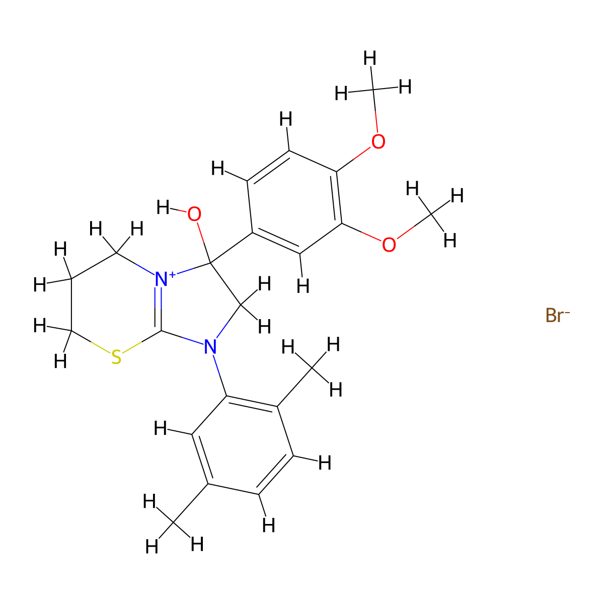 3-(3,4-dimethoxyphenyl)-1-(2,5-dimethylphenyl)-3-hydroxy-3,5,6,7-tetrahydro-2H-imidazo[2,1-b][1,3]thiazin-1-ium bromide molecular structure, CAS 1078724-86-3