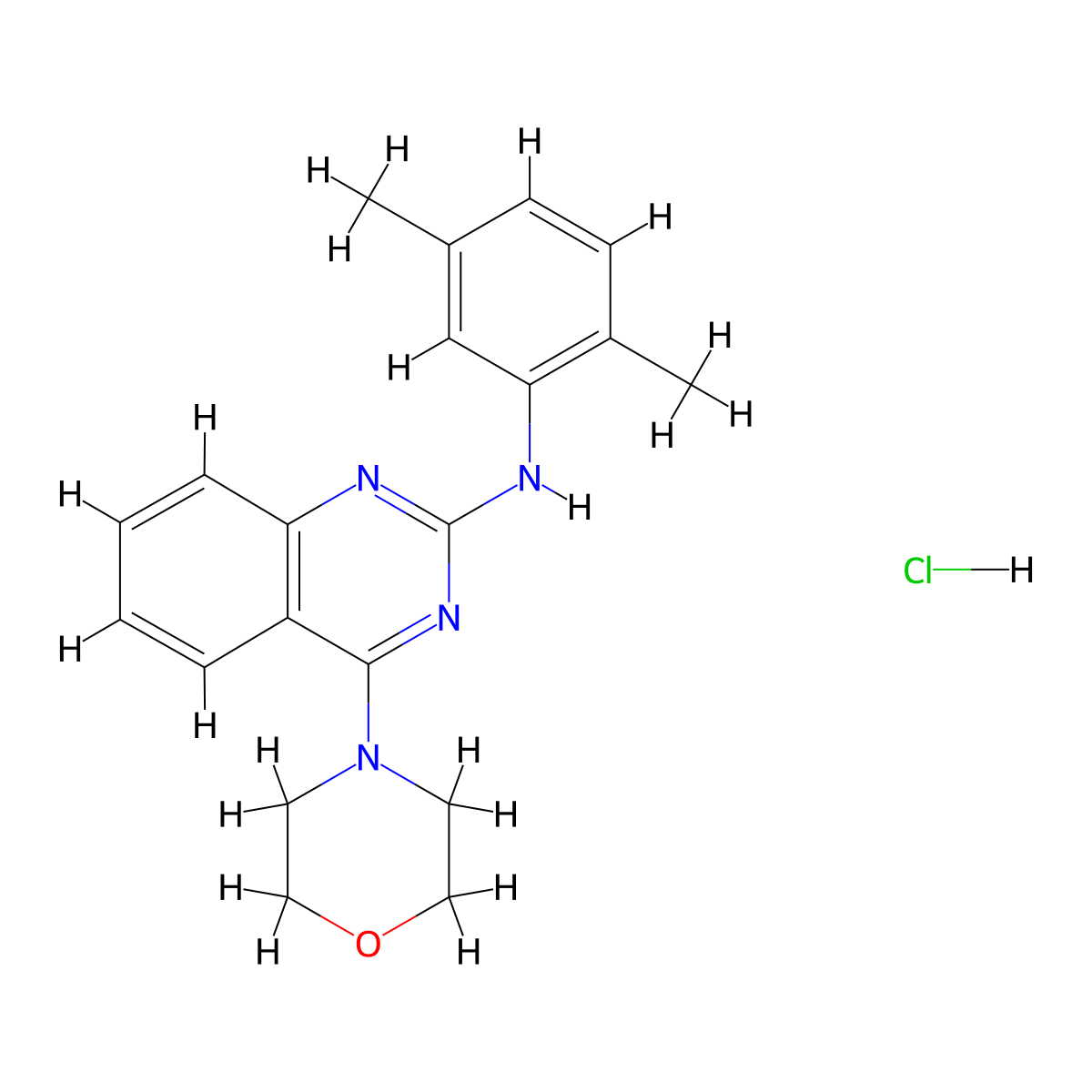 N-(2,5-dimethylphenyl)-4-morpholinoquinazolin-2-amine hydrochloride molecular structure, CAS 1078730-84-3