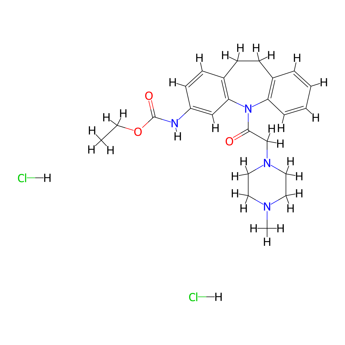 Ethyl {5-[(4-methyl-1-piperazinyl)acetyl]-10,11-dihydro-5H-dibenzo[b,f]azepin-3-yl}carbamate dihydrochloride molecular structure, CAS 1078731-30-2