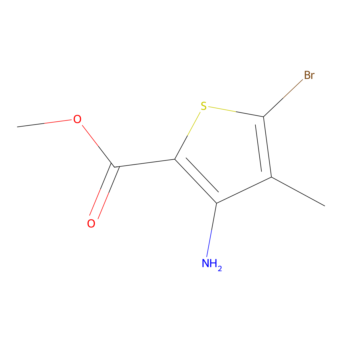 Methyl 3-amino-5-bromo-4-methylthiophene-2-carboxylate molecular structure, CAS 1078789-34-0