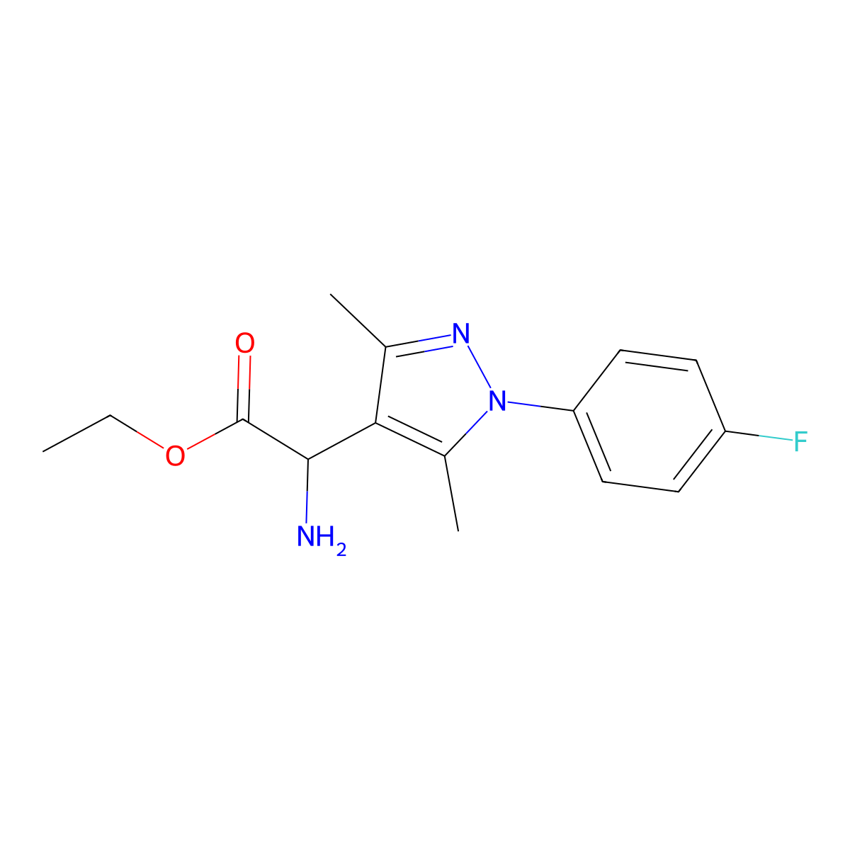 Ethyl 2-amino-2-[1-(4-fluorophenyl)-3,5-dimethyl-1H-pyrazol-4-yl]acetate molecular structure, CAS 1078791-13-5