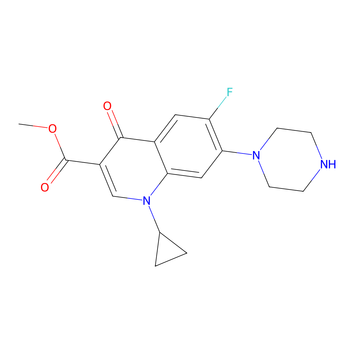 Methyl 1-cyclopropyl-6-fluoro-4-oxo-7-(piperazin-1-yl)quinoline-3-carboxylate molecular structure, CAS 107884-23-1