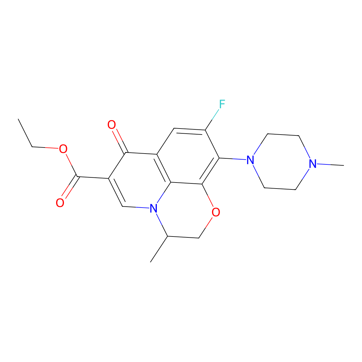 Ethyl 9-fluoro-3-methyl-10-(4-methylpiperazin-1-yl)-7-oxo-3,7-dihydro-2H-[1,4]oxazino[2,3,4-ij]quinoline-6-carboxylate molecular structure, CAS 107884-32-2