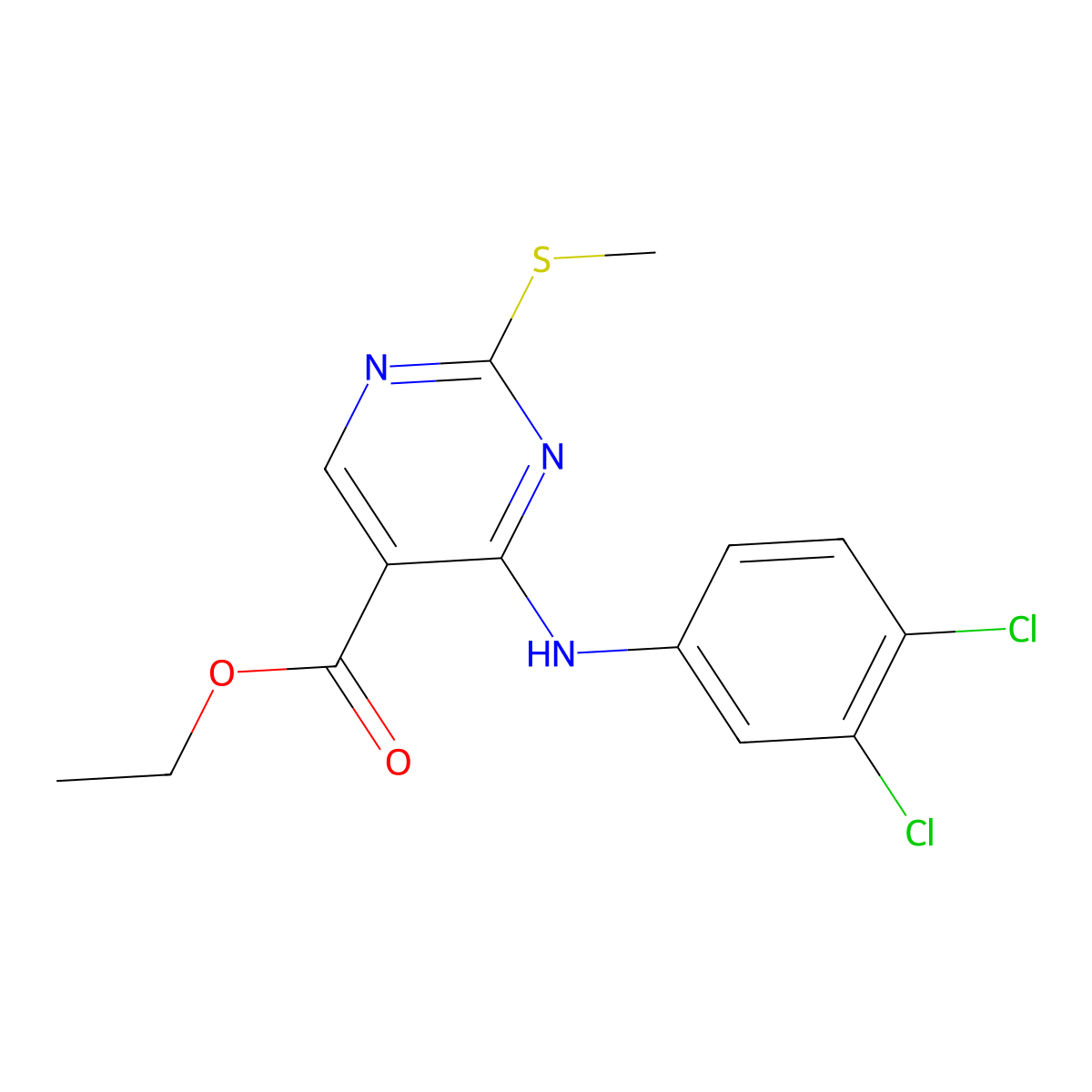Ethyl 4-(3,4-dichloroanilino)-2-(methylsulfanyl)-5-pyrimidinecarboxylate molecular structure, CAS 107920-54-7