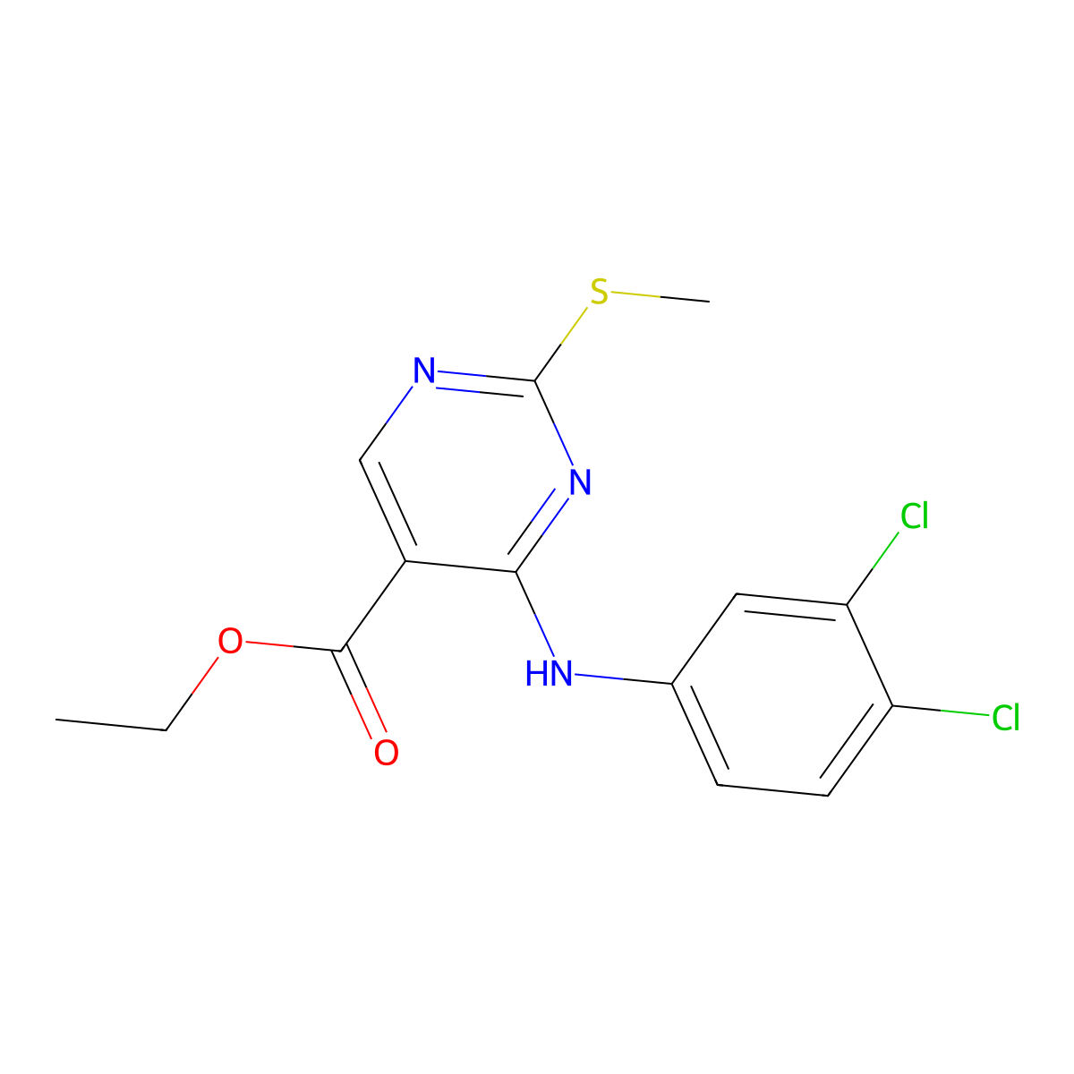 Ethyl 4-(3,4-dichloroanilino)-2-(methylsulfanyl)-5-pyrimidinecarboxylate molecular structure, CAS 107920-54-7
