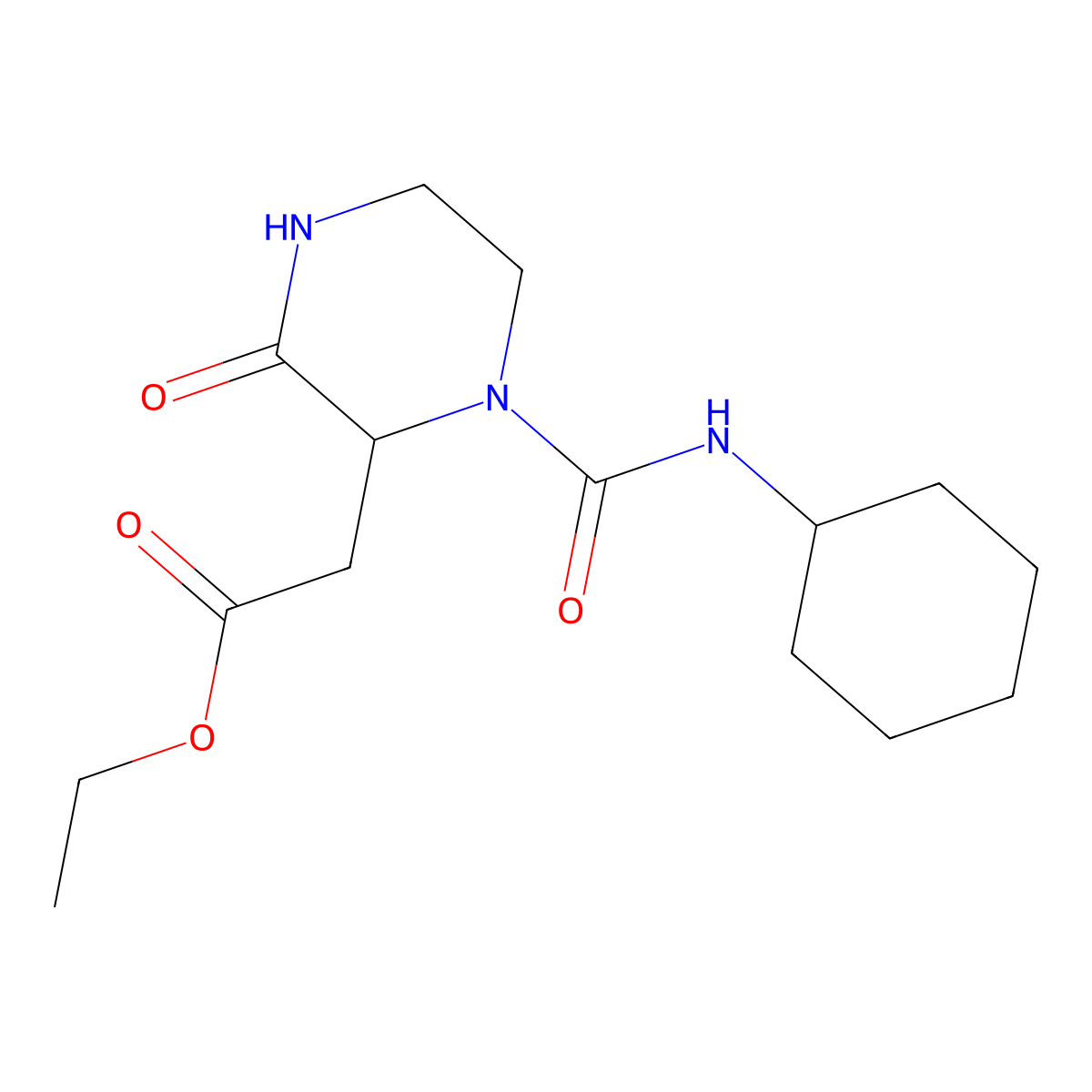 Ethyl [1-(cyclohexylcarbamoyl)-3-oxopiperazin-2-yl]acetate molecular structure, CAS 1079363-21-5