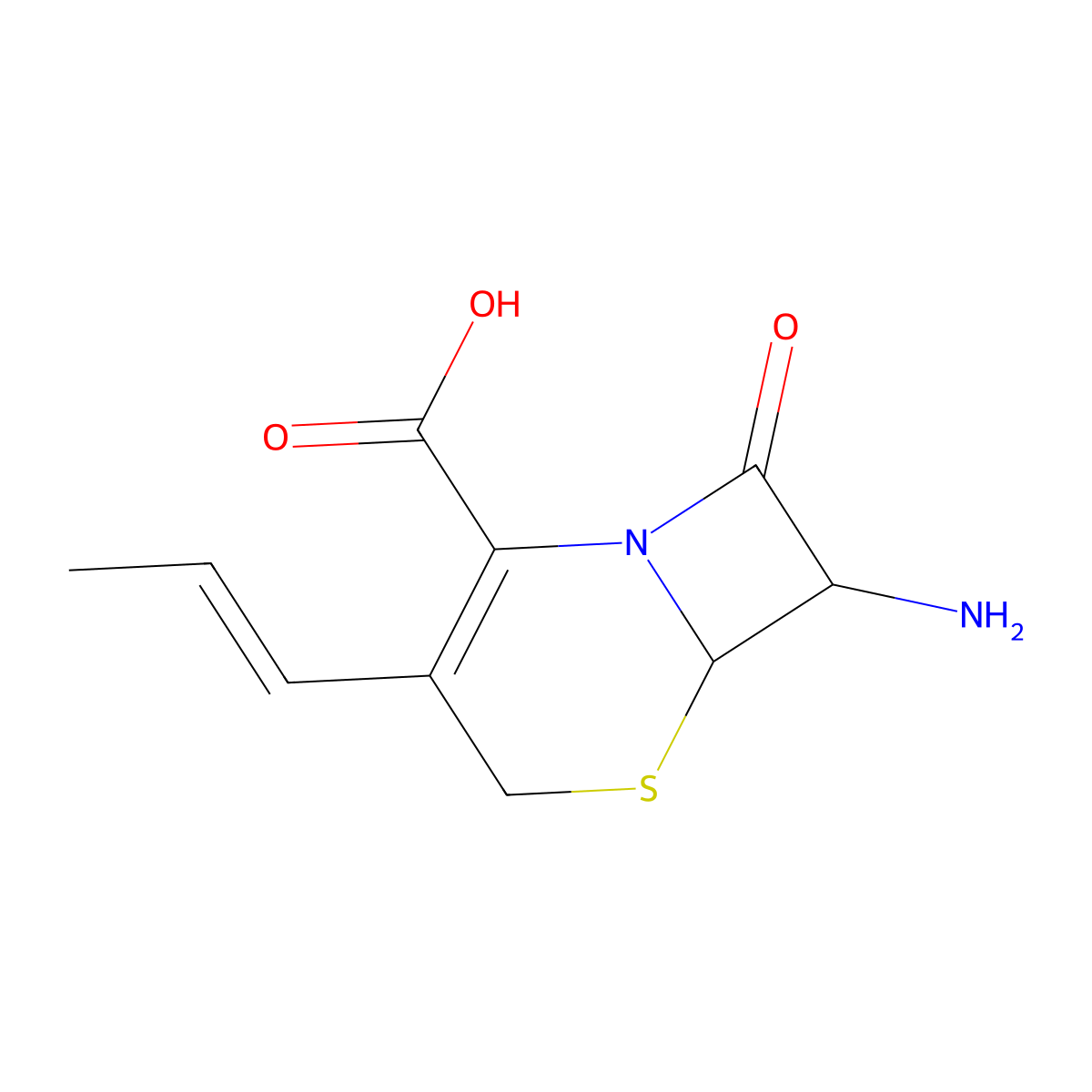 7-Amino-8-oxo-3-((1E)-prop-1-enyl)-5-thia-1-azabicyclo(4.2.0)oct-2-ene-2-carboxylic acid, (6R,7R)- molecular structure, CAS 107937-01-9