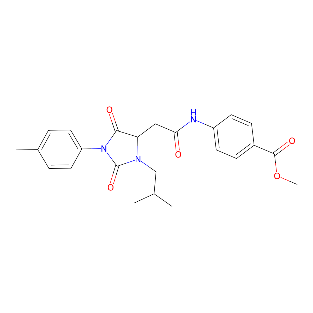 Methyl 4-({[1-(4-methylphenyl)-3-(2-methylpropyl)-2,5-dioxoimidazolidin-4-yl]acetyl}amino)benzoate molecular structure, CAS 1079393-85-3