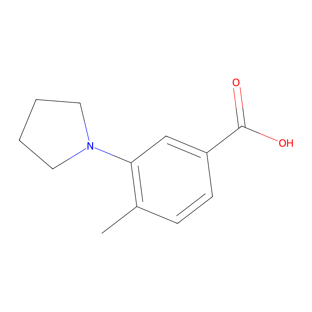 4-Methyl-3-pyrrolidin-1-yl-benzoic acid molecular structure, CAS 107946-74-7