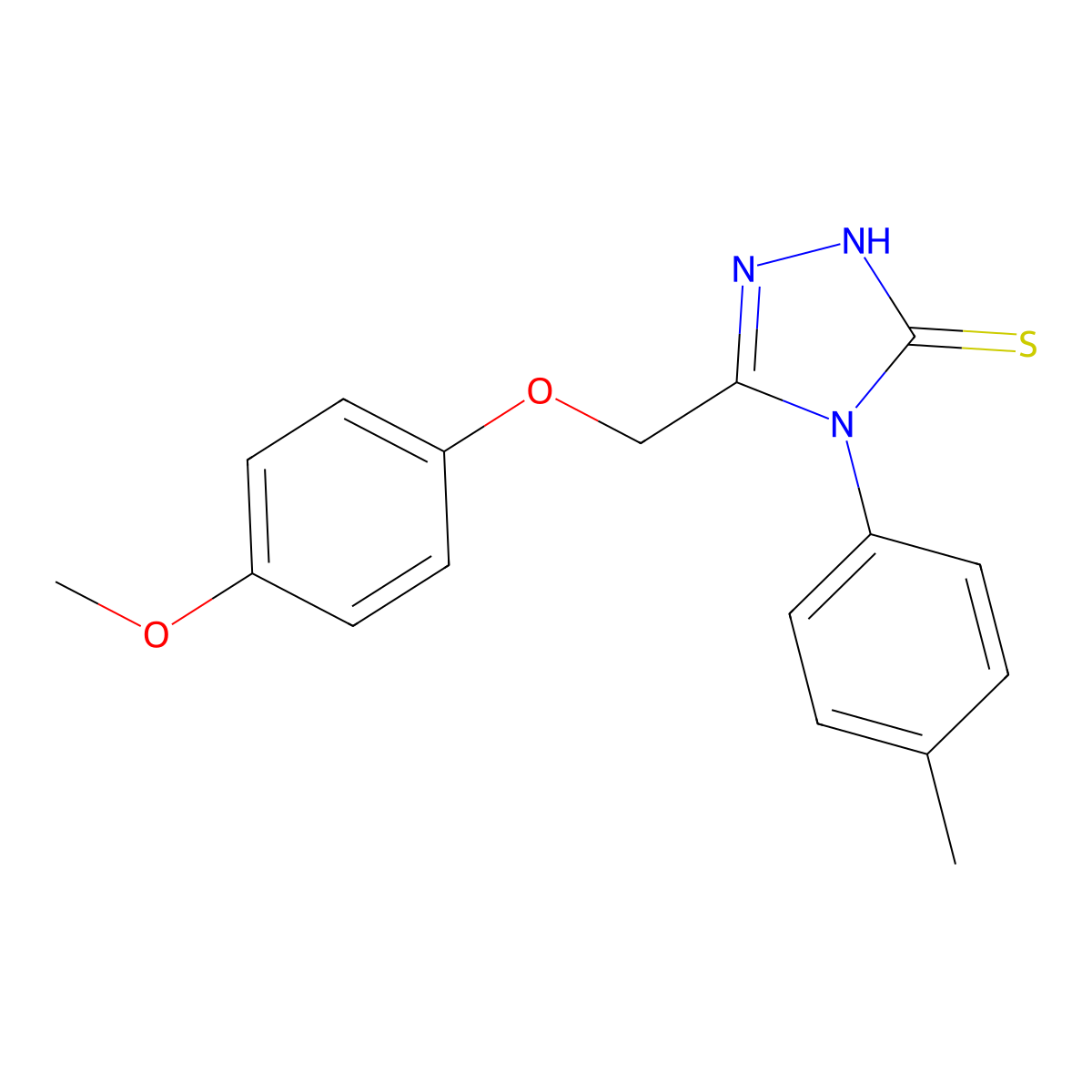 3H-1,2,4-Triazole-3-thione, 2,4-dihydro-5-((4-methoxyphenoxy)methyl)-4-(4-methylphenyl)- molecular structure, CAS 107951-98-4