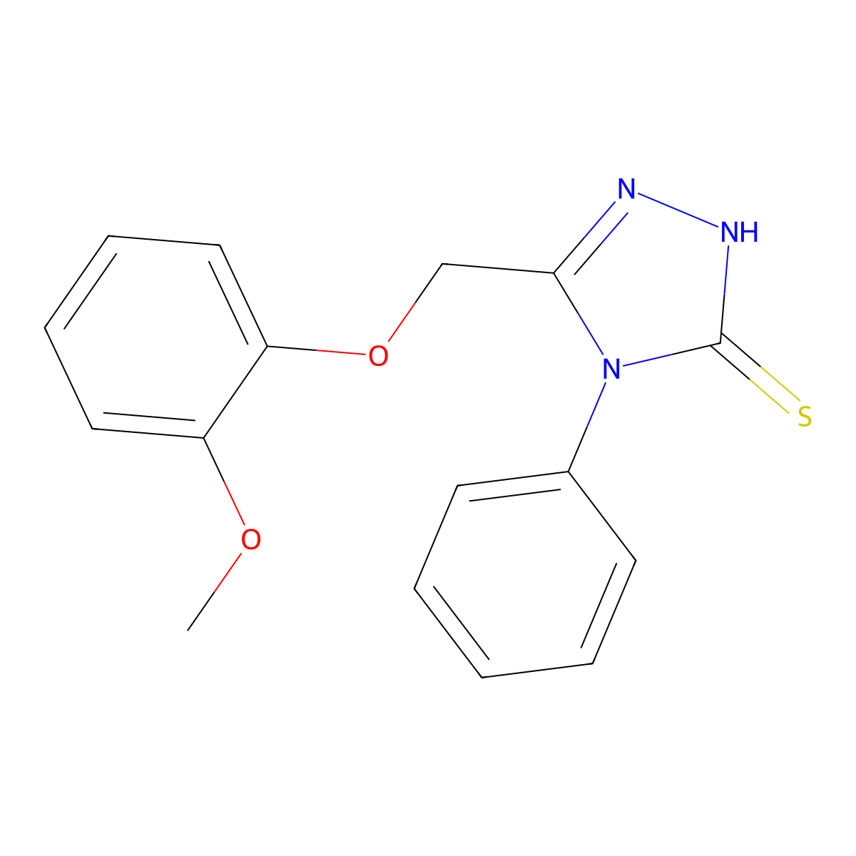 3H-1,2,4-Triazole-3-thione, 2,4-dihydro-5-((2-methoxyphenoxy)methyl)-4-phenyl- molecular structure, CAS 107952-04-5