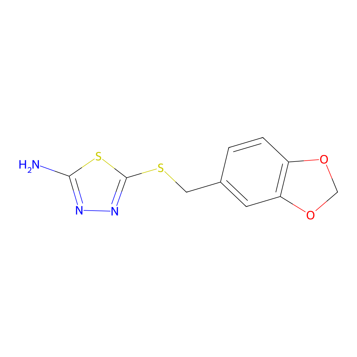 5-(1,3-Benzodioxol-5-ylmethylsulfanyl)-1,3,4-thiadiazol-2-amine molecular structure, CAS 107973-97-7