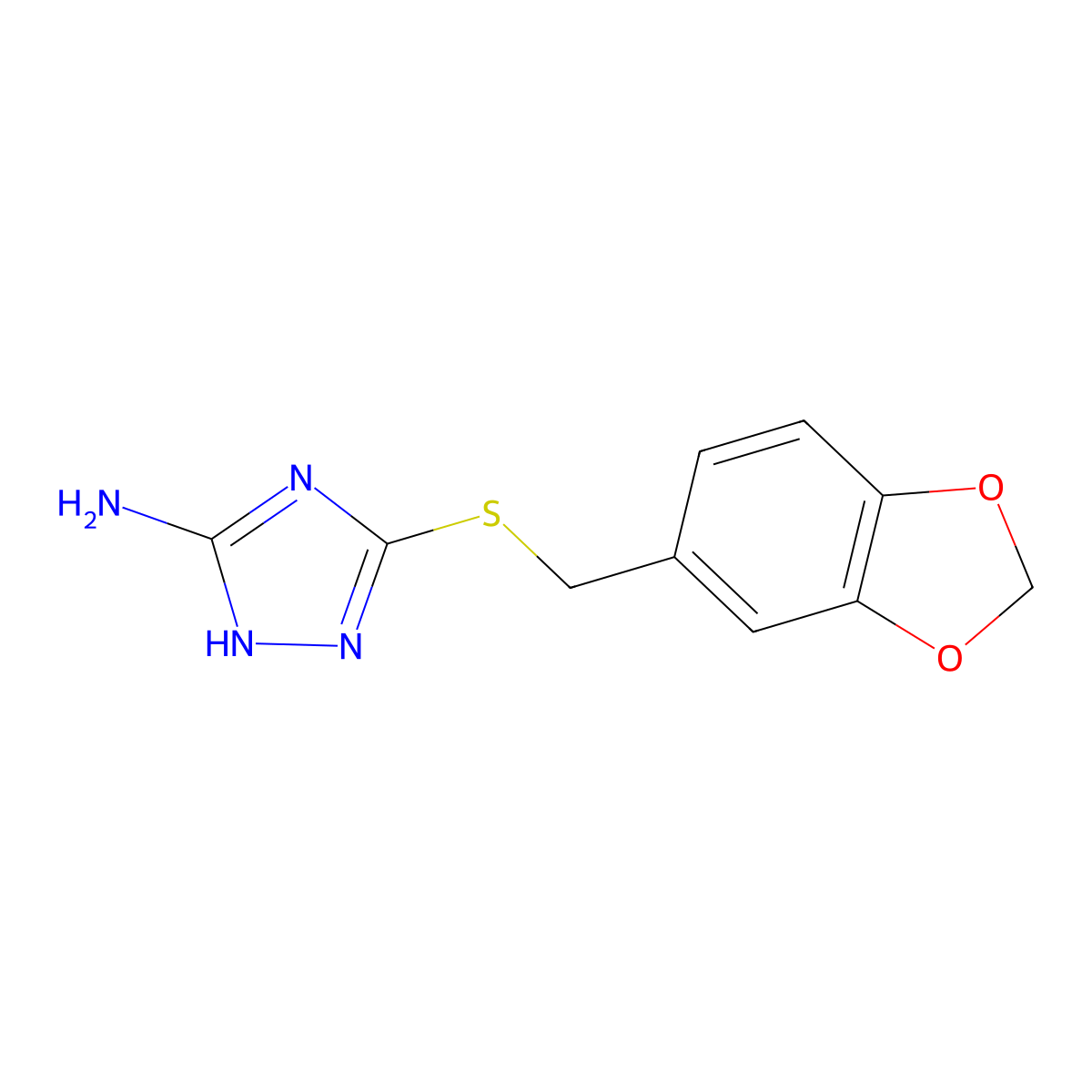 3-(1,3-benzodioxol-5-ylmethylsulfanyl)-1H-1,2,4-triazol-5-amine molecular structure, CAS 107974-07-2
