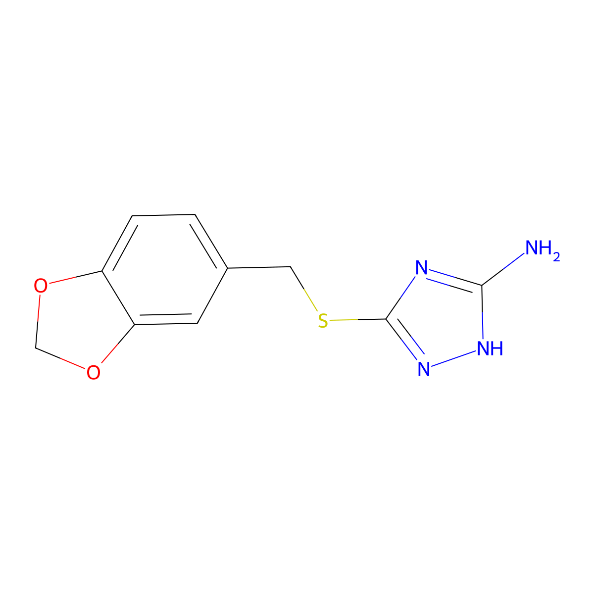 3-(1,3-benzodioxol-5-ylmethylsulfanyl)-1H-1,2,4-triazol-5-amine molecular structure, CAS 107974-07-2