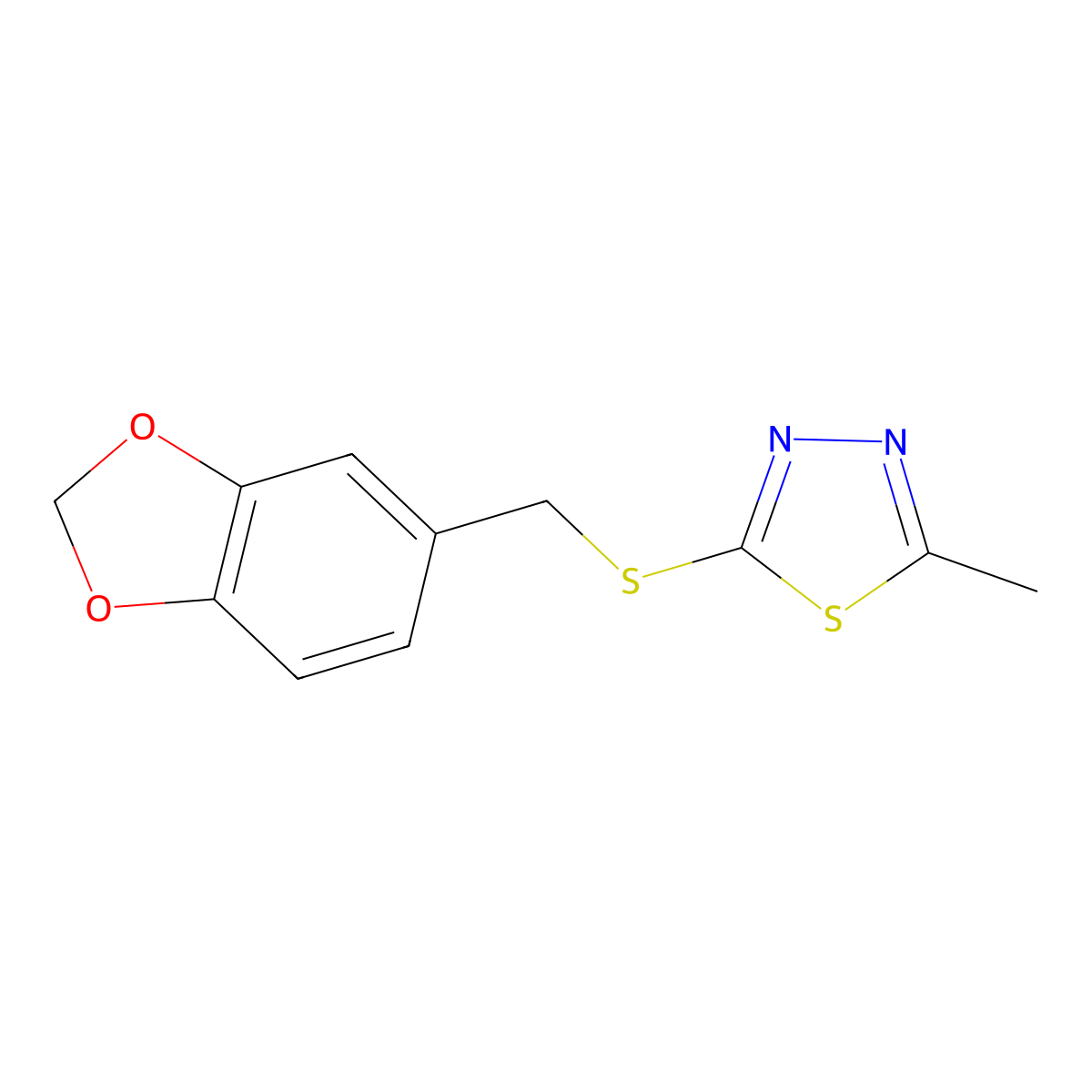 2-(1,3-Benzodioxol-5-ylmethylsulfanyl)-5-methyl-1,3,4-thiadiazole molecular structure, CAS 107974-13-0