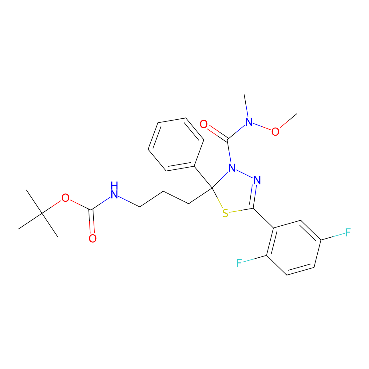 tert-Butyl (3-(5-(2,5-difluorophenyl)-3-(methoxy(methyl)carbamoyl)-2-phenyl-2,3-dihydro-1,3,4-thiadiazol-2-yl)propyl)carbamate molecular structure, CAS 1079843-60-9