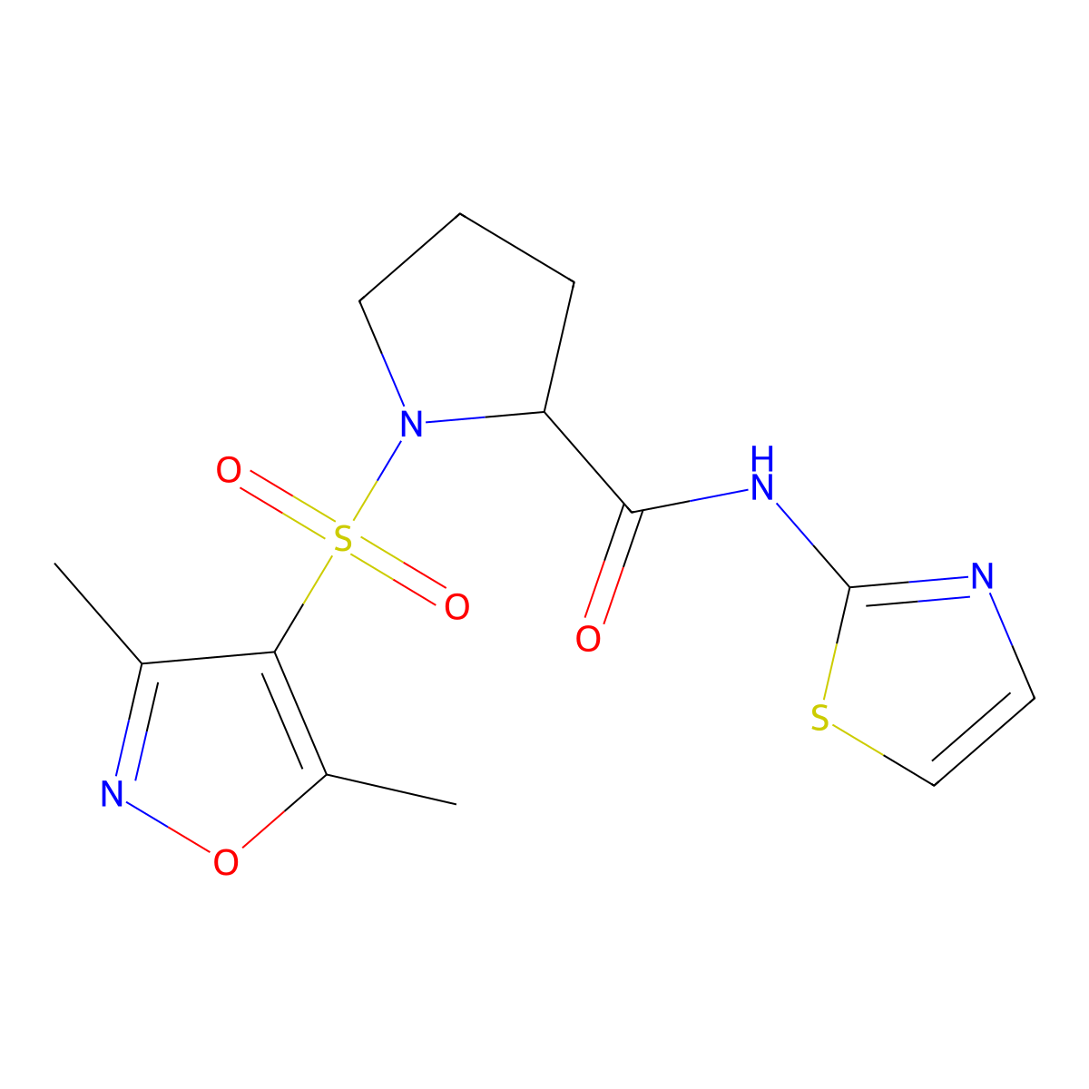 1-[(3,5-dimethylisoxazol-4-yl)sulfonyl]-N-1,3-thiazol-2-ylprolinamide molecular structure, CAS 1079903-52-8