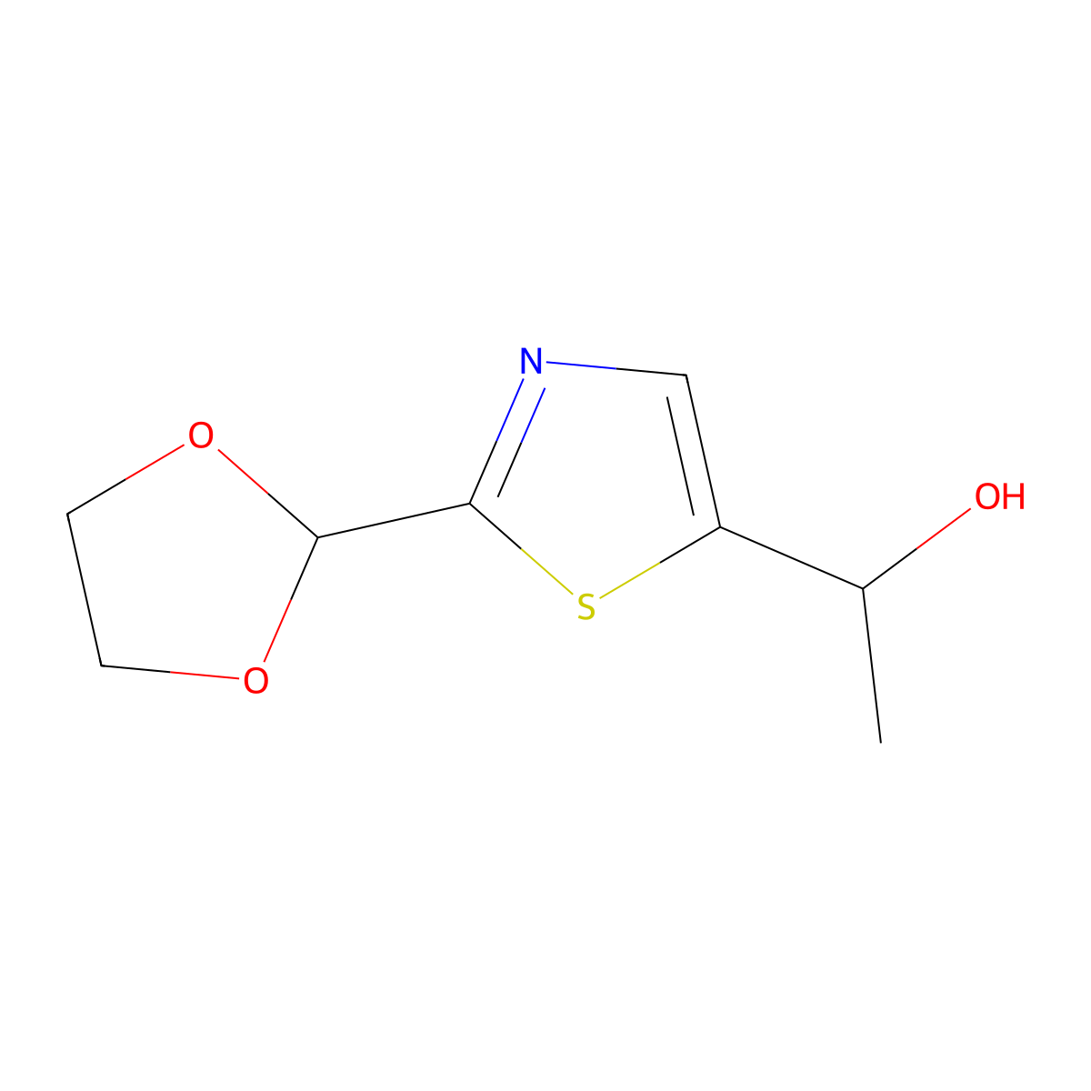 1-[2-(1,3-Dioxolan-2-yl)-1,3-thiazol-5-yl]ethanol molecular structure, CAS 1080060-61-2