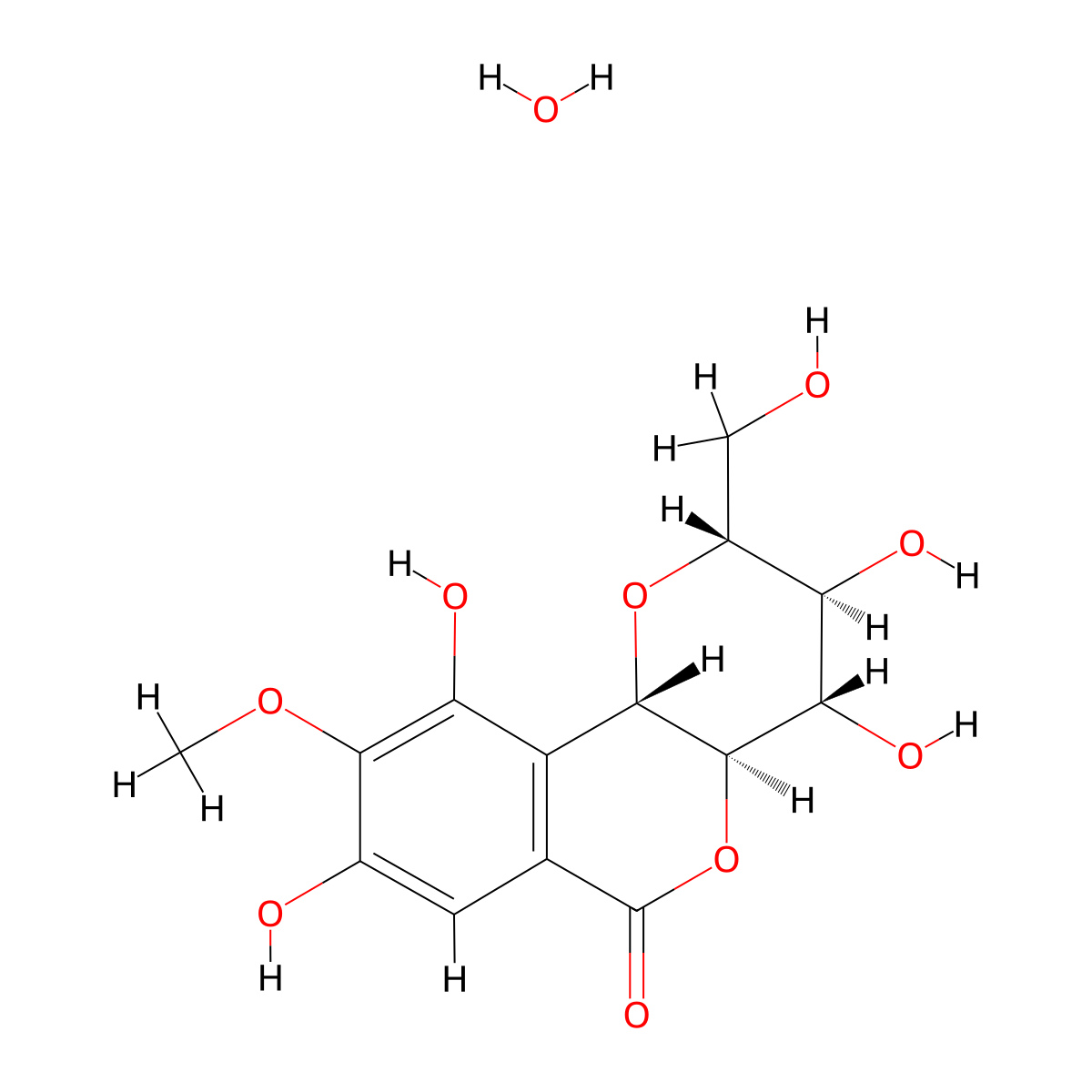 Bergenin hydrate molecular structure, CAS 108032-11-7