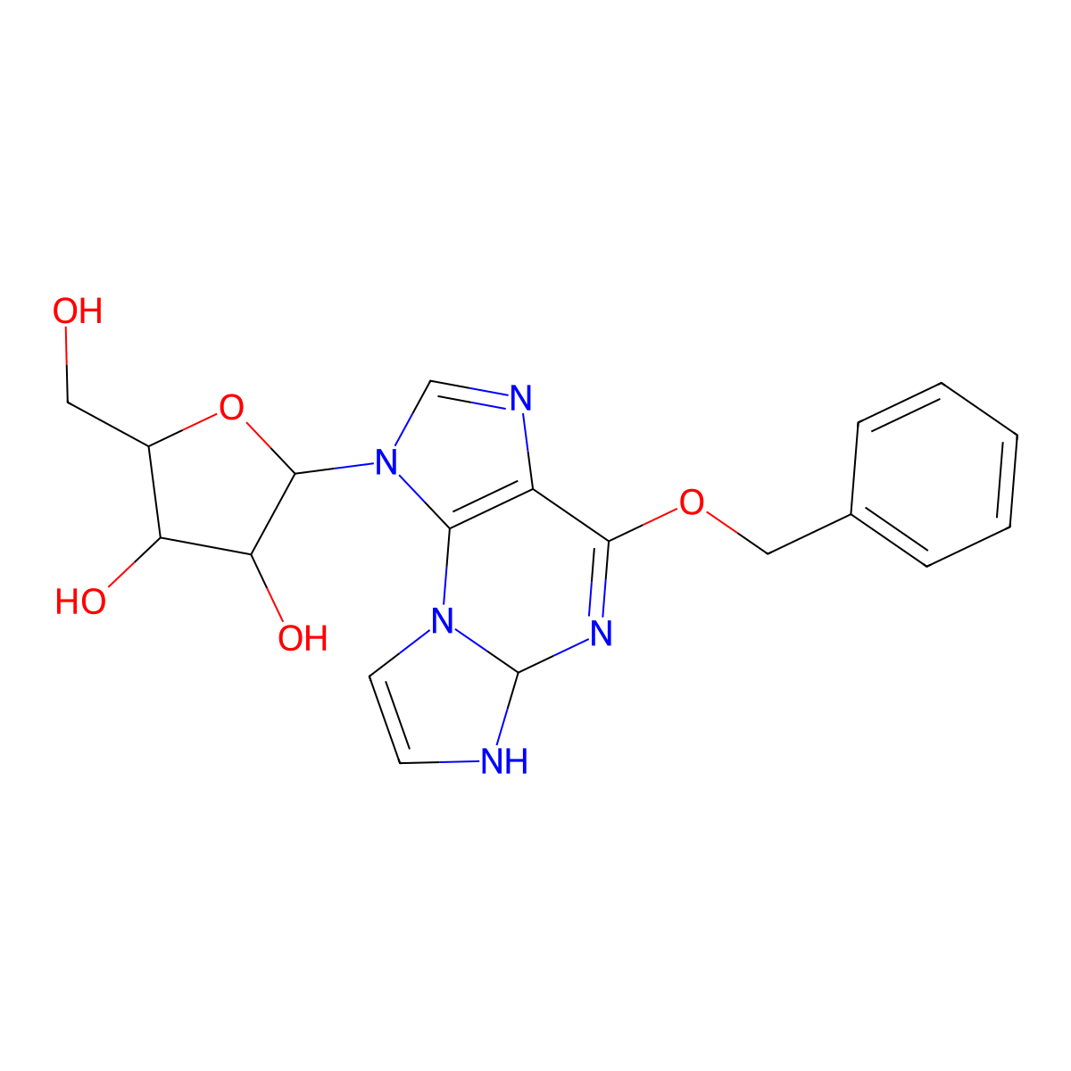 2-(Hydroxymethyl)-5-(4-phenylmethoxy-5a,6-dihydroimidazo[2,1-b]purin-1-yl)oxolane-3,4-diol molecular structure, CAS 108060-84-0