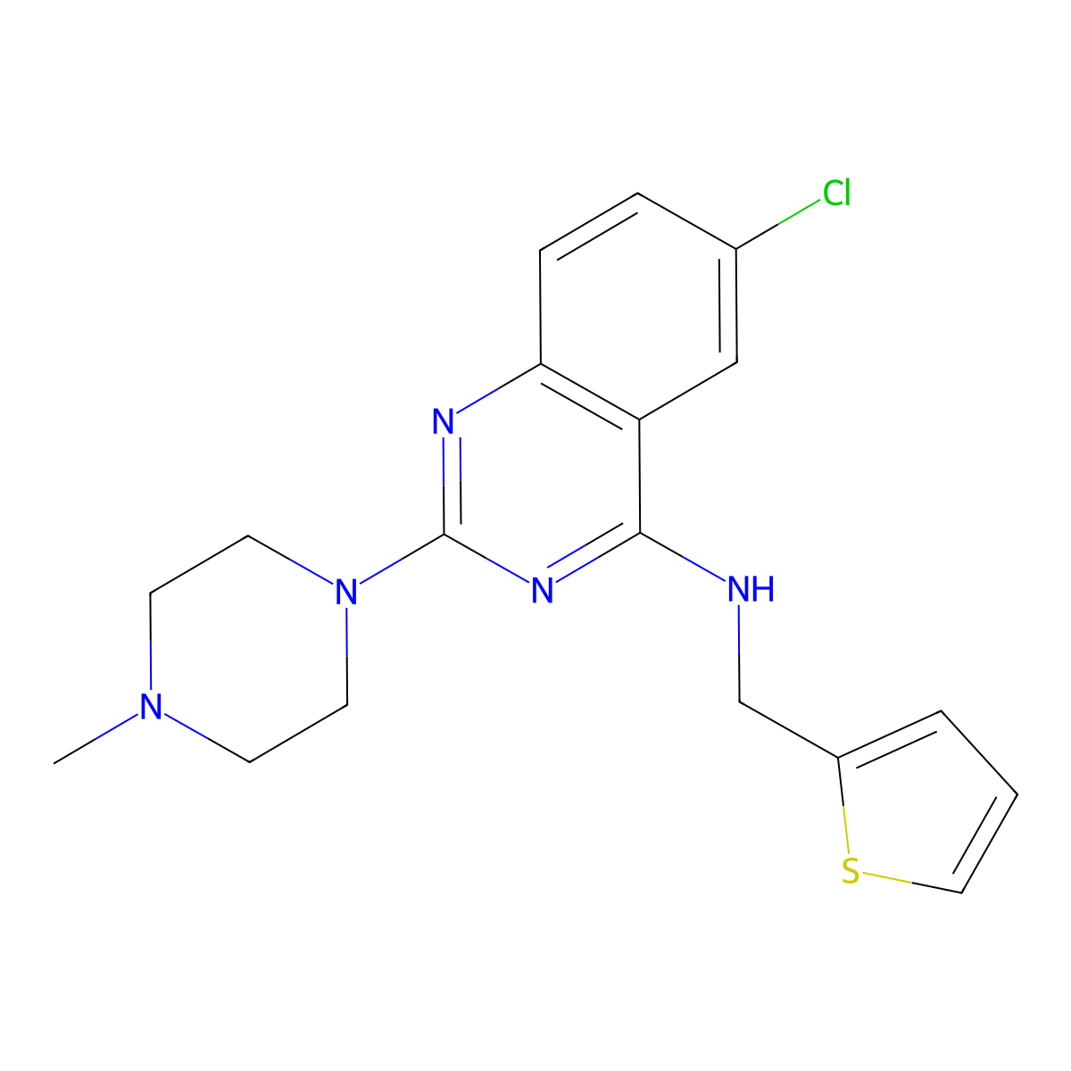 6-chloro-2-(4-methylpiperazin-1-yl)-N-(thiophen-2-ylmethyl)quinazolin-4-amine molecular structure, CAS 1080623-12-6