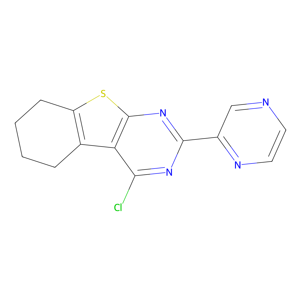 3-Chloro-5-(pyrazin-2-yl)-8-thia-4,6-diazatricyclo[7.4.0.0^{2,7}]trideca-1(9),2,4,6-tetraene molecular structure, CAS 1080821-72-2
