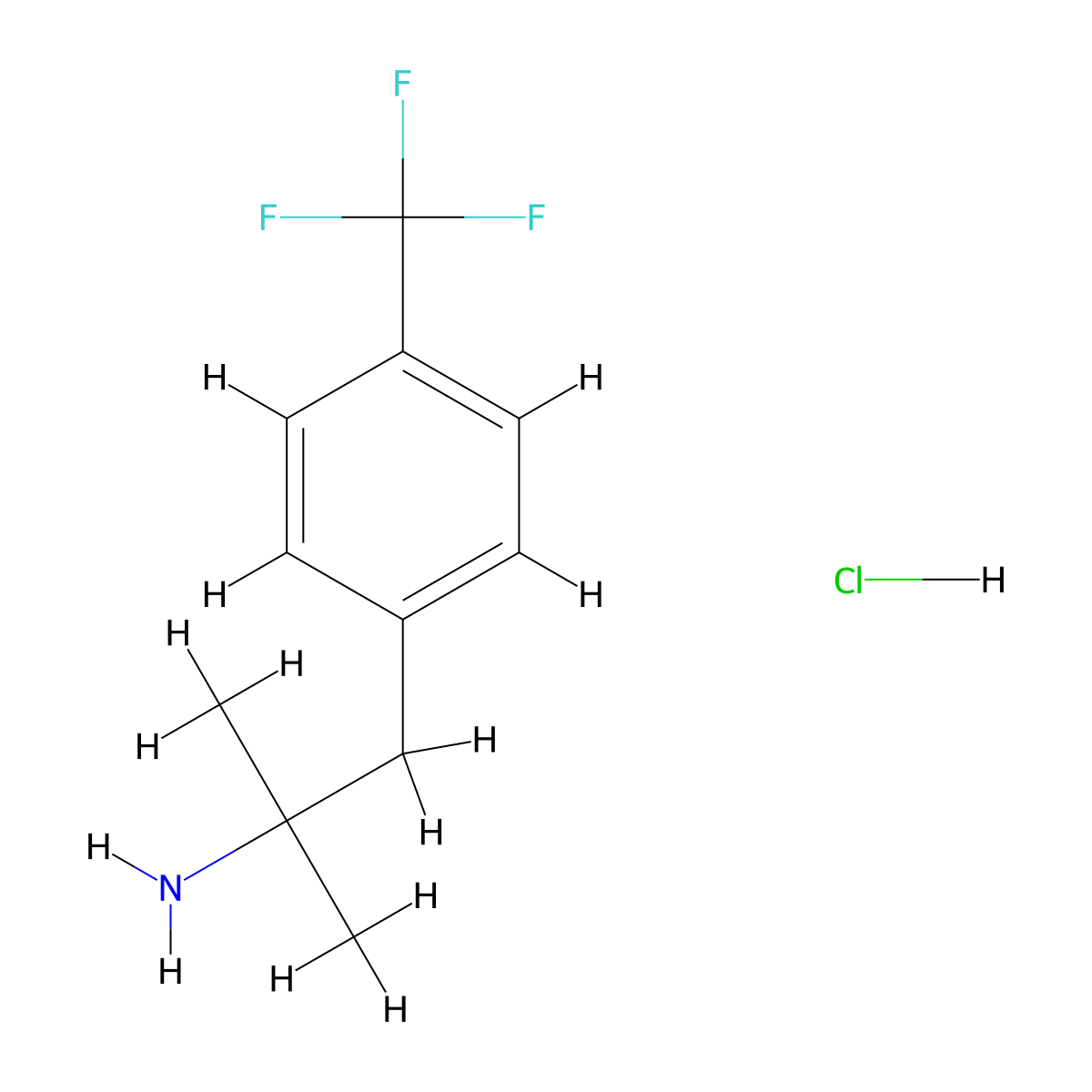Benzeneethanamine, alpha,alpha-dimethyl-4-(trifluoromethyl)-, hydrochloride molecular structure, CAS 1081-78-3