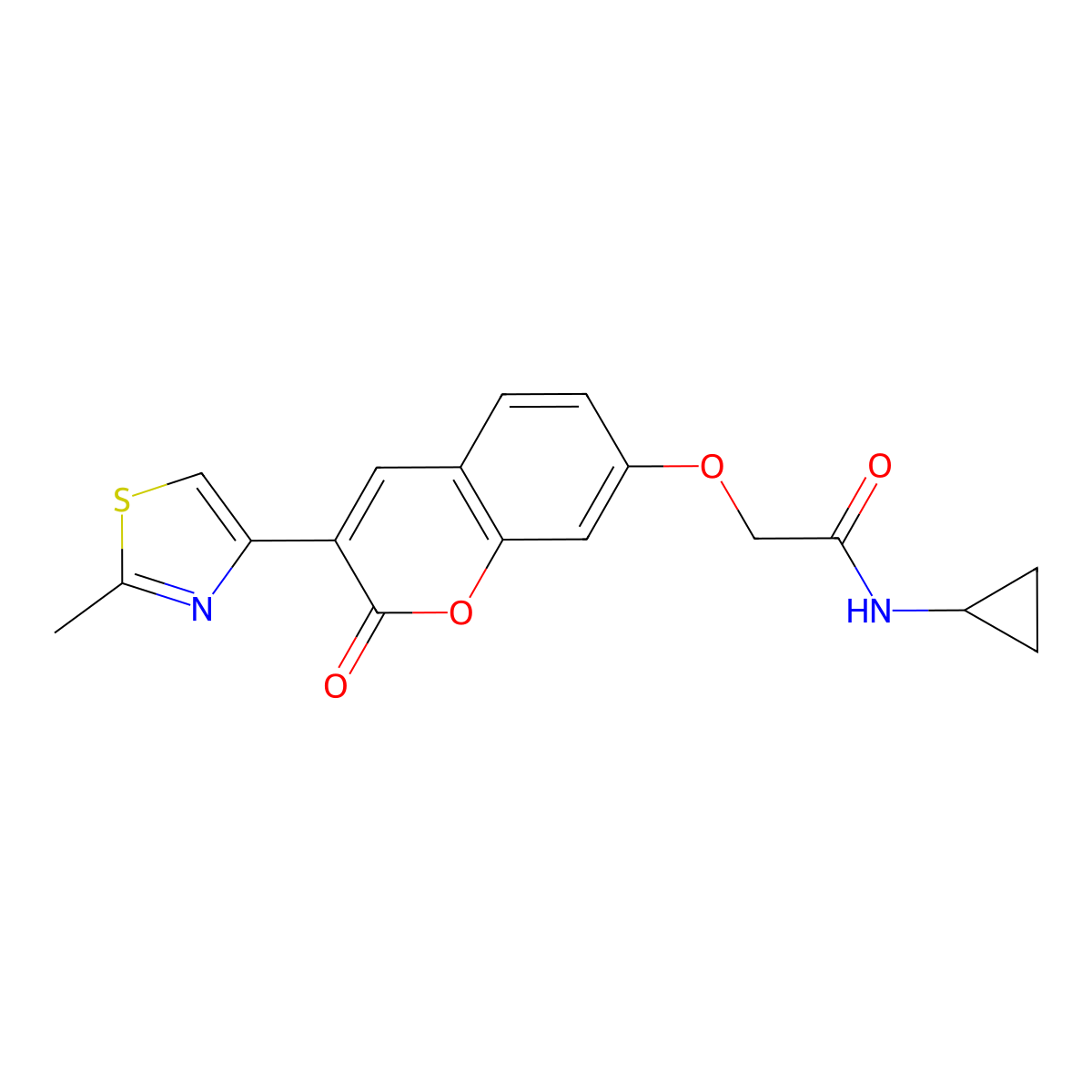 N-cyclopropyl-2-{[3-(2-methyl-1,3-thiazol-4-yl)-2-oxo-2H-chromen-7-yl]oxy}acetamide molecular structure, CAS 1081112-70-0