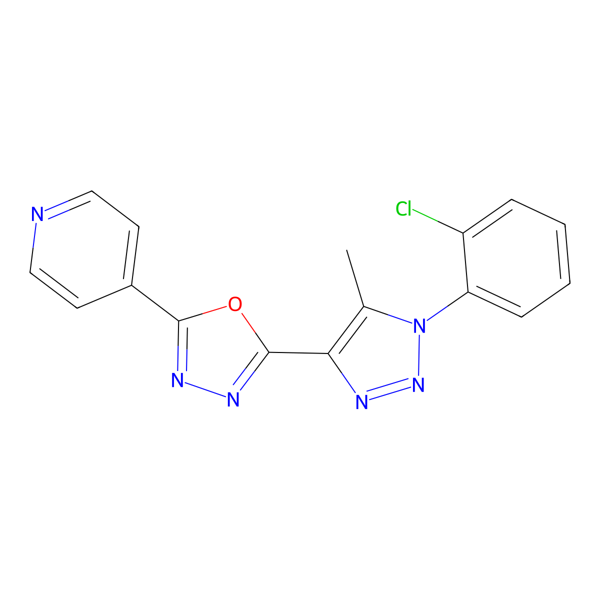 4-{5-[1-(2-chlorophenyl)-5-methyl-1H-1,2,3-triazol-4-yl]-1,3,4-oxadiazol-2-yl}pyridine molecular structure, CAS 1081112-71-1