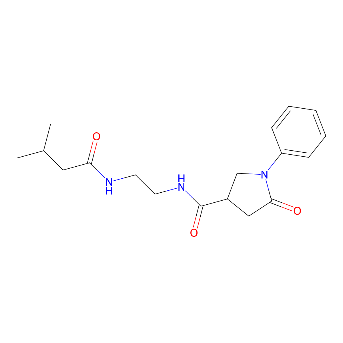 N-{2-[(3-methylbutanoyl)amino]ethyl}-5-oxo-1-phenylpyrrolidine-3-carboxamide molecular structure, CAS 1081112-84-6