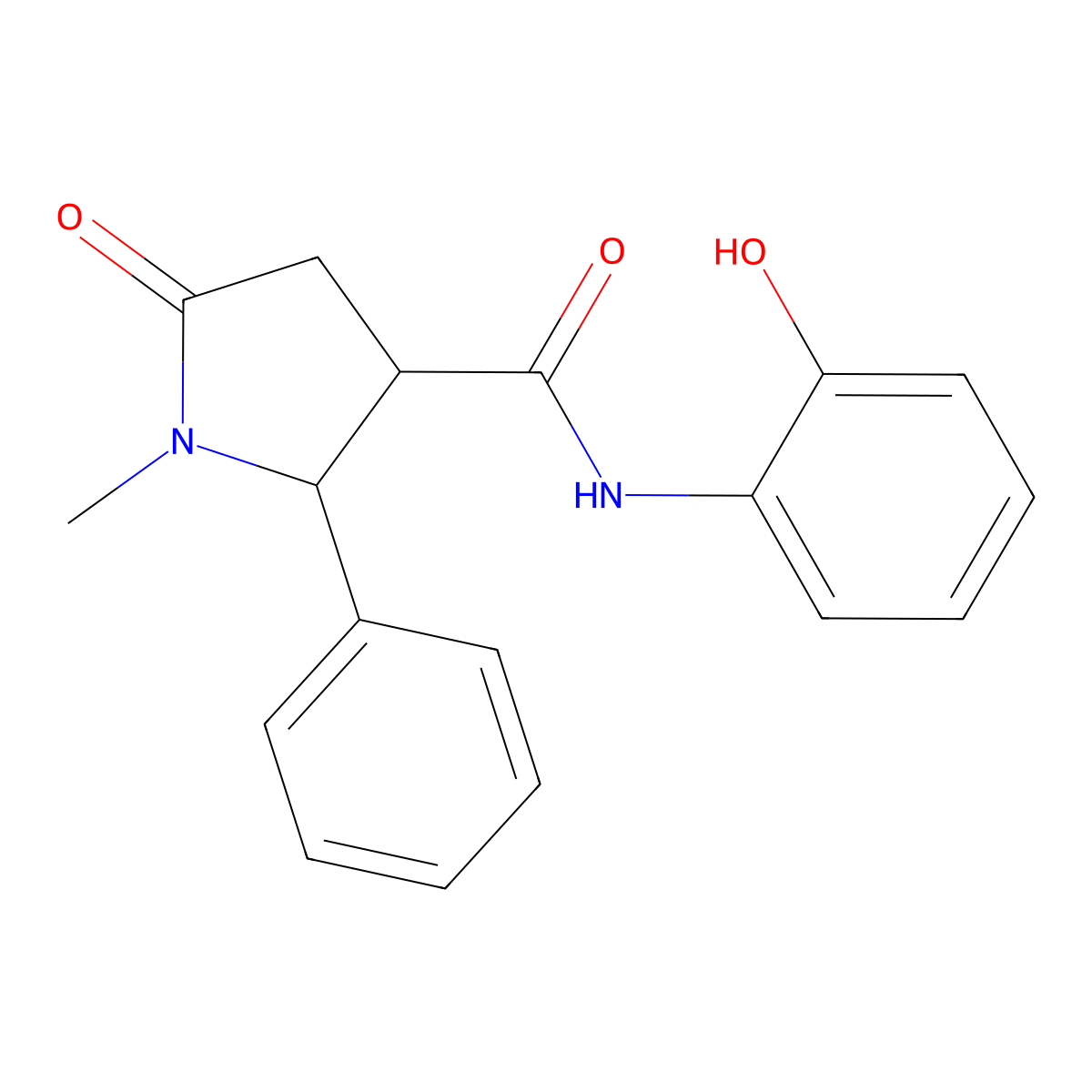 N-(2-hydroxyphenyl)-1-methyl-5-oxo-2-phenylpyrrolidine-3-carboxamide molecular structure, CAS 1081113-45-2
