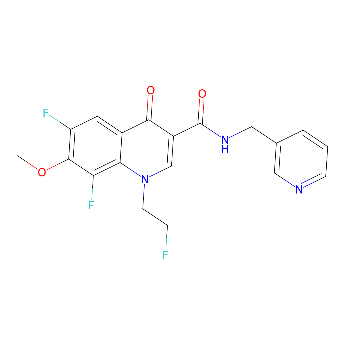6,8-difluoro-1-(2-fluoroethyl)-7-methoxy-4-oxo-N-(pyridin-3-ylmethyl)-1,4-dihydroquinoline-3-carboxamide molecular structure, CAS 1081113-67-8