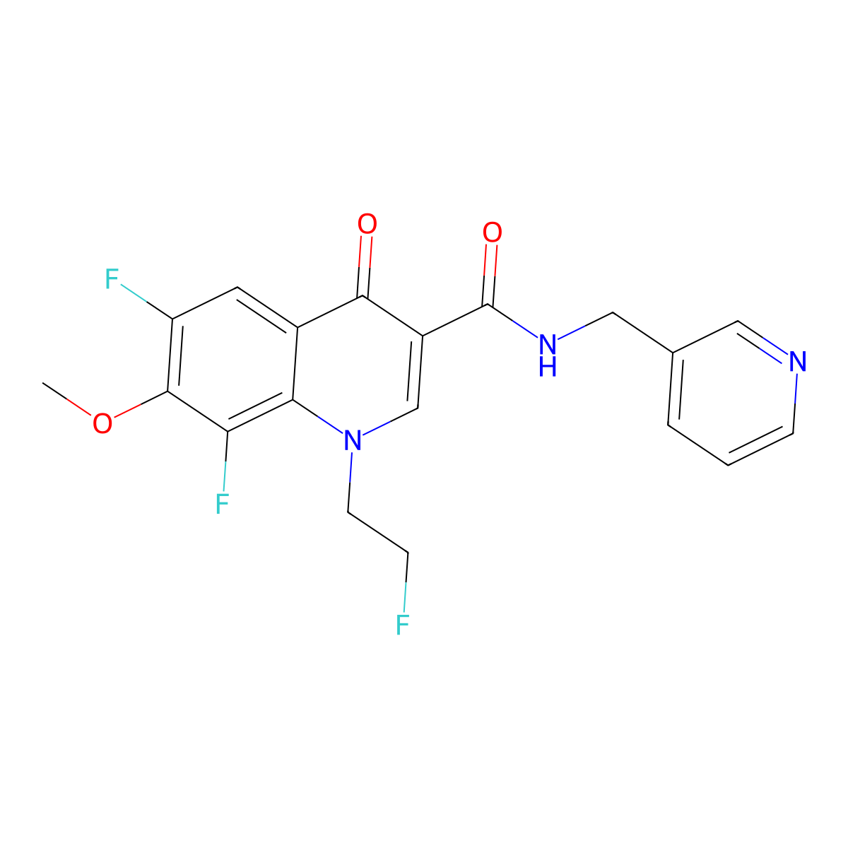 6,8-difluoro-1-(2-fluoroethyl)-7-methoxy-4-oxo-N-(pyridin-3-ylmethyl)-1,4-dihydroquinoline-3-carboxamide molecular structure, CAS 1081113-67-8