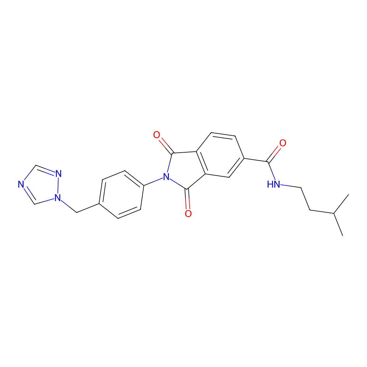 2-(4-((1H-1,2,4-Triazol-1-yl)methyl)phenyl)-N-isopentyl-1,3-dioxoisoindoline-5-carboxamide molecular structure, CAS 1081113-71-4