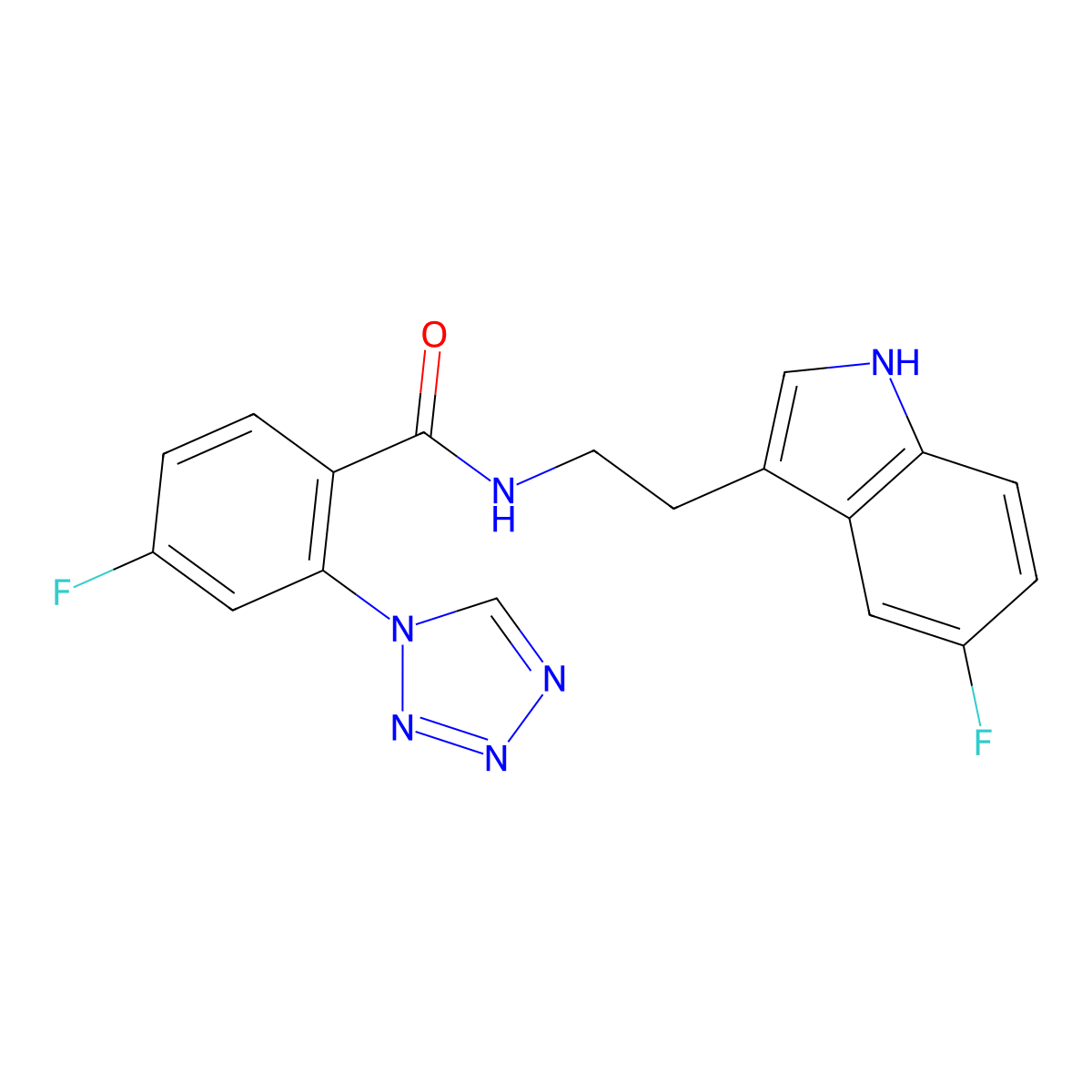 4-fluoro-N~1~-[2-(5-fluoro-1H-indol-3-yl)ethyl]-2-(1H-1,2,3,4-tetraazol-1-yl)benzamide molecular structure, CAS 1081114-02-4