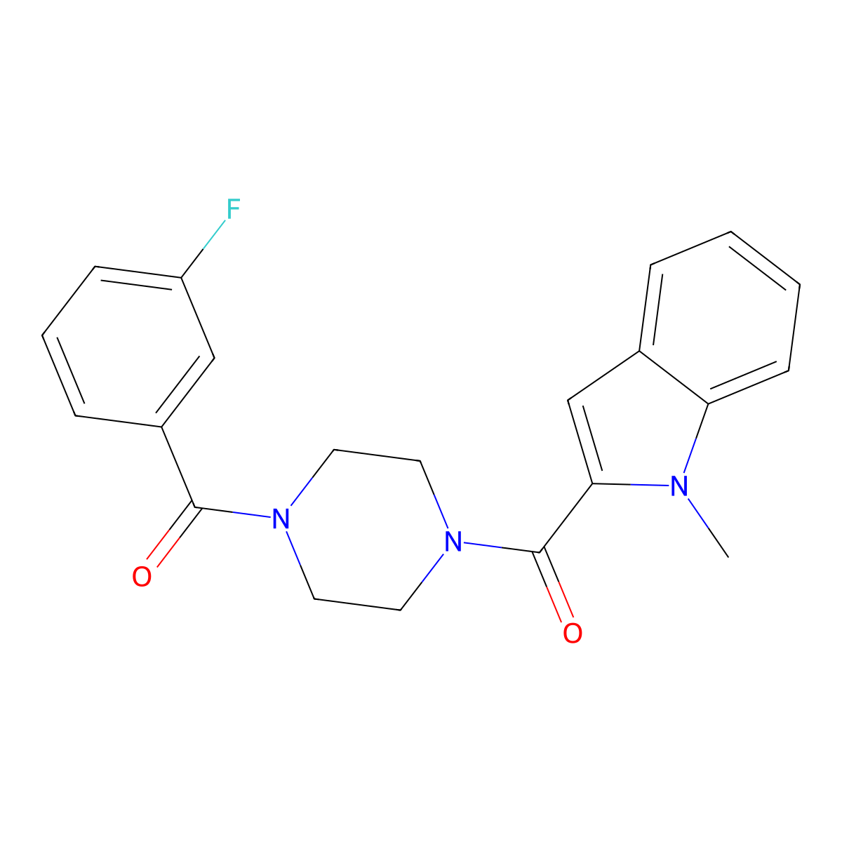 (3-fluorophenyl){4-[(1-methyl-1H-indol-2-yl)carbonyl]piperazin-1-yl}methanone molecular structure, CAS 1081114-14-8