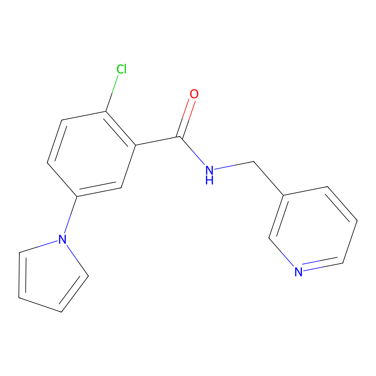 2-chloro-N-(pyridin-3-ylmethyl)-5-(1H-pyrrol-1-yl)benzamide molecular structure, CAS 1081115-37-8